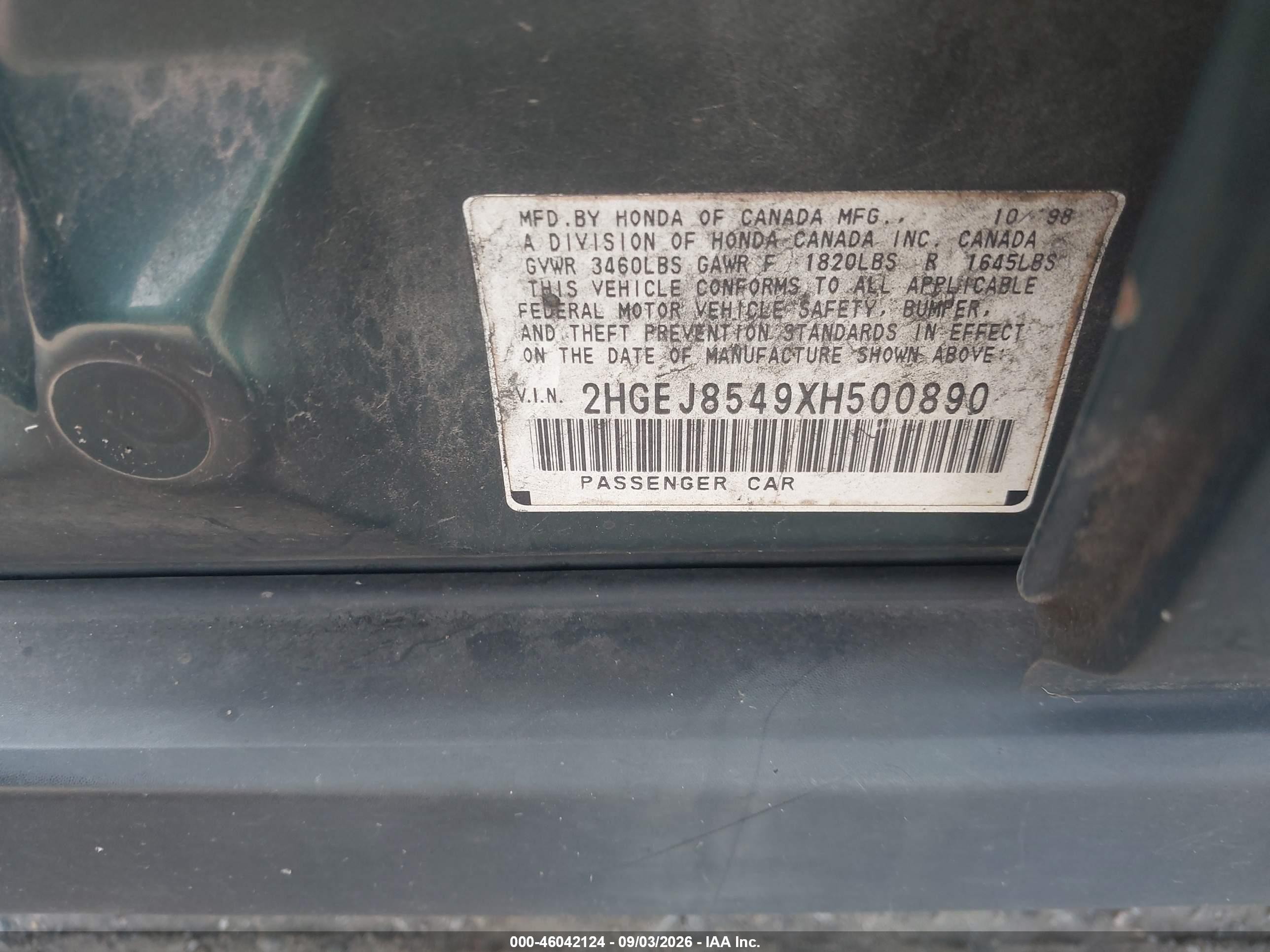 1999 Honda Civic Ex Green vin: 2HGEJ8549XH500890
