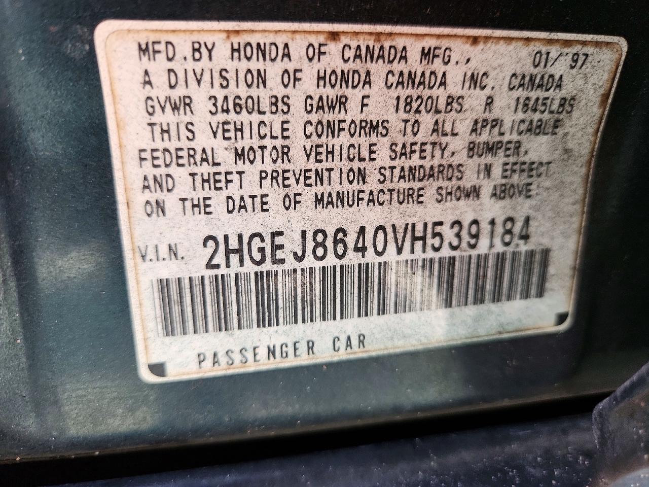 1997 Honda Civic Ex Green vin: 2HGEJ8640VH539184