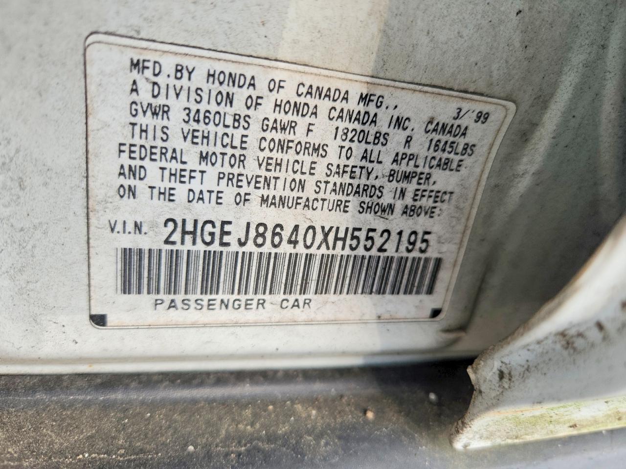 1999 Honda Civic Ex White vin: 2HGEJ8640XH552195