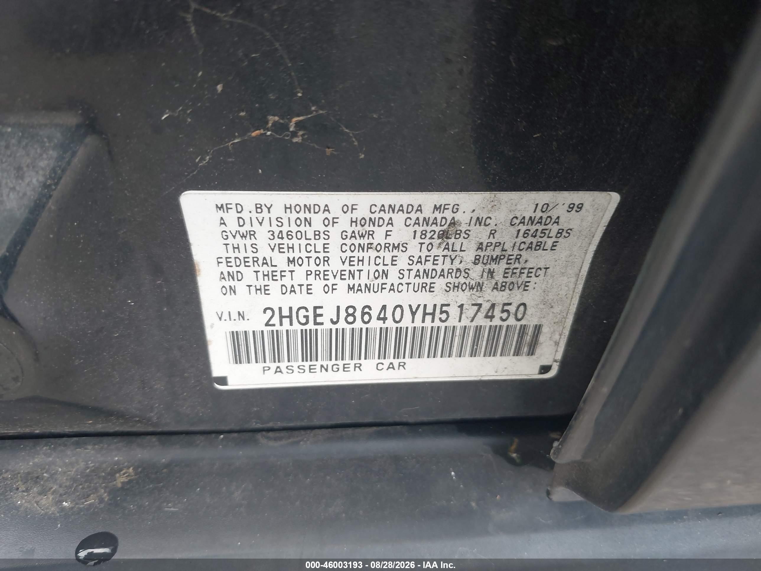 2000 Honda Civic Ex Black vin: 2HGEJ8640YH517450