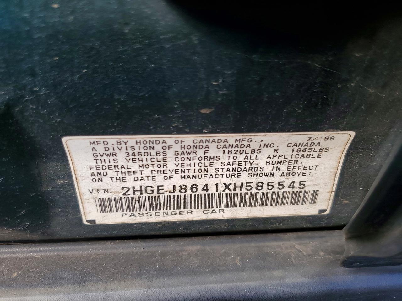 1999 Honda Civic Ex Green vin: 2HGEJ8641XH585545