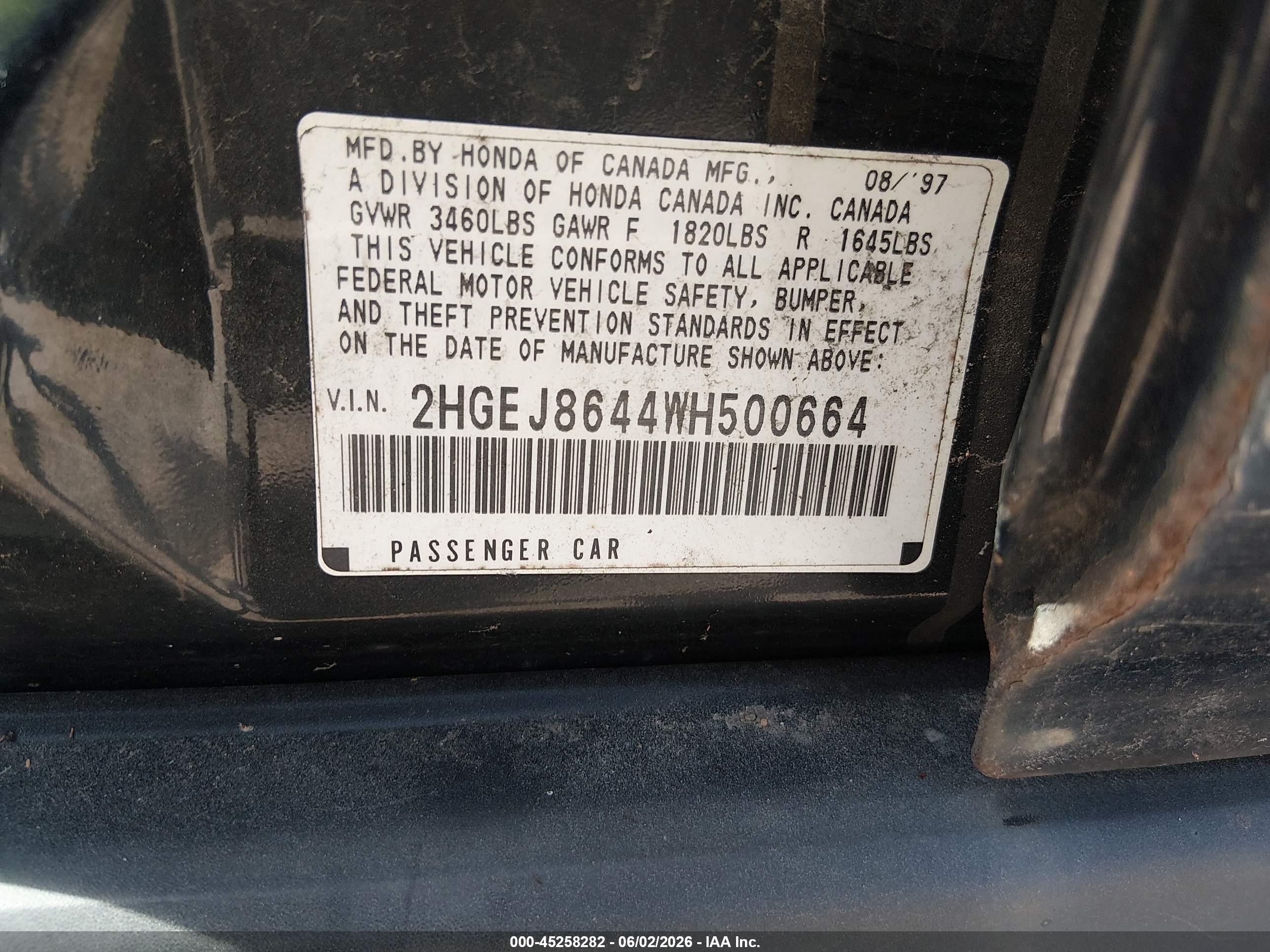 1998 Honda Civic Ex Black vin: 2HGEJ8644WH500664