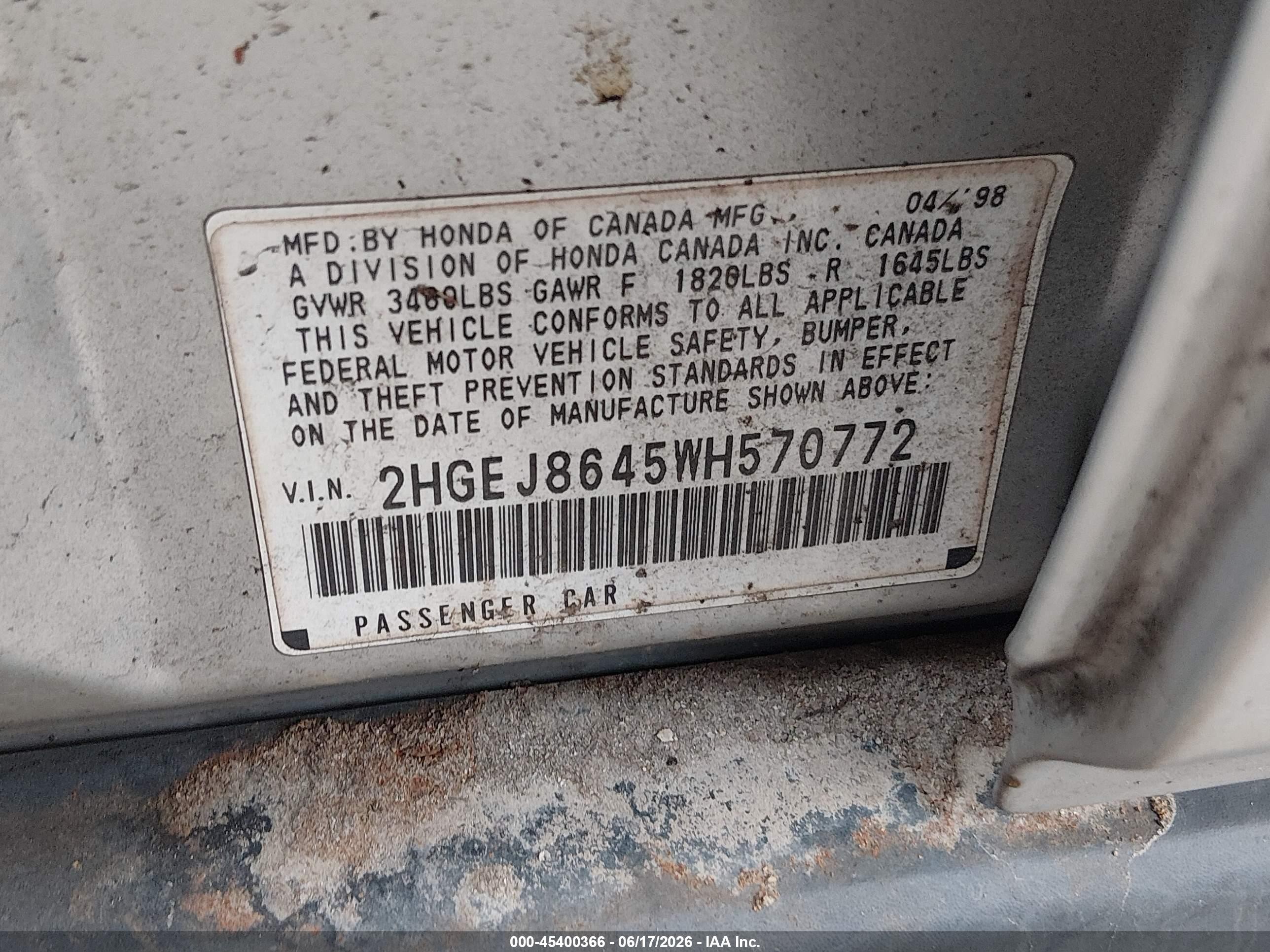 1998 Honda Civic Ex Silver vin: 2HGEJ8645WH570772