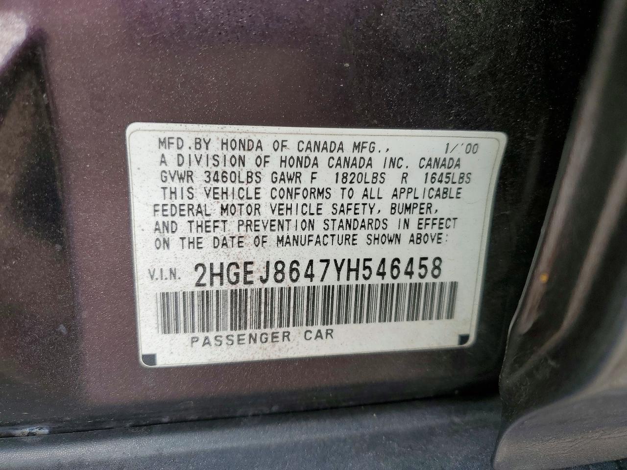 2000 Honda Civic Ex Серый vin: 2HGEJ8647YH546458