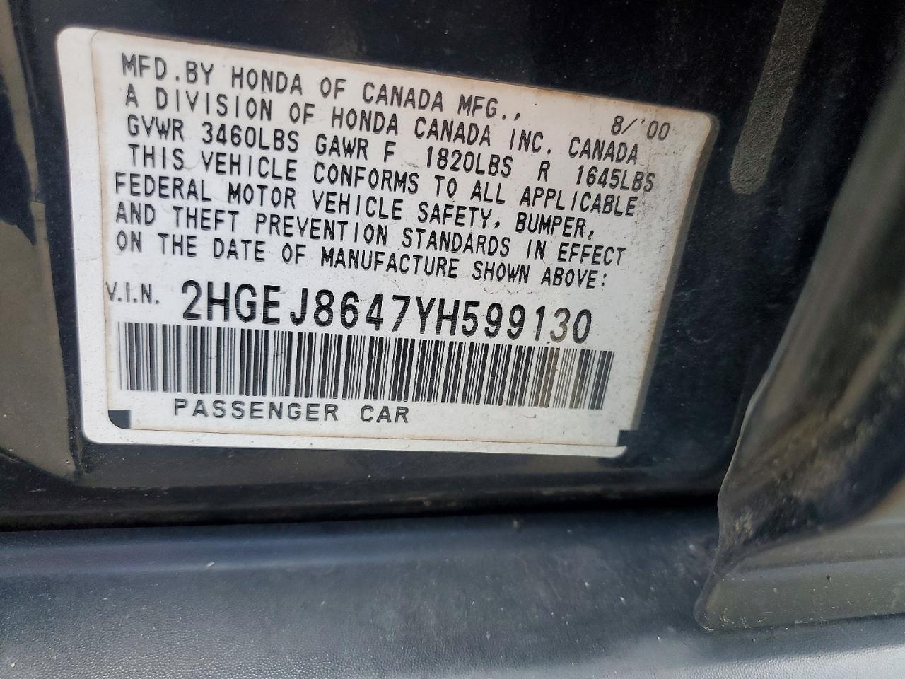 2000 Honda Civic Ex Черный vin: 2HGEJ8647YH599130