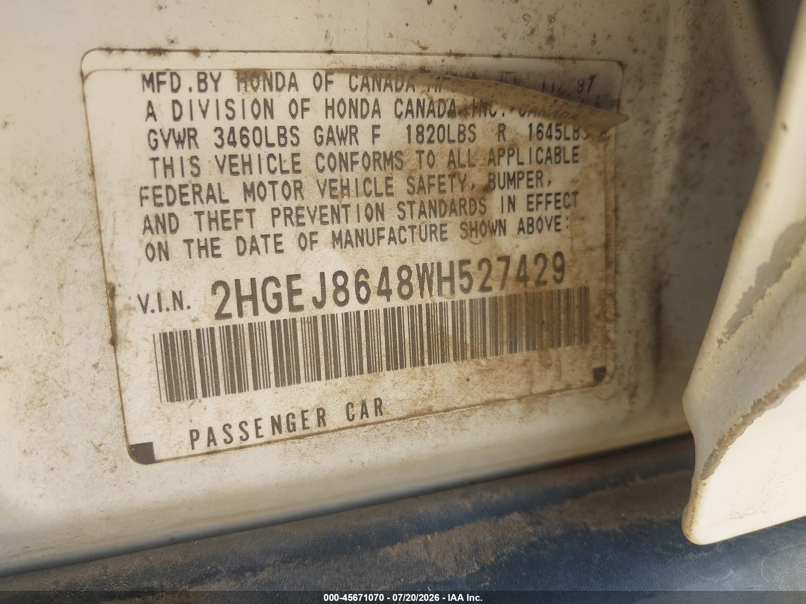 1998 Honda Civic Ex White vin: 2HGEJ8648WH527429