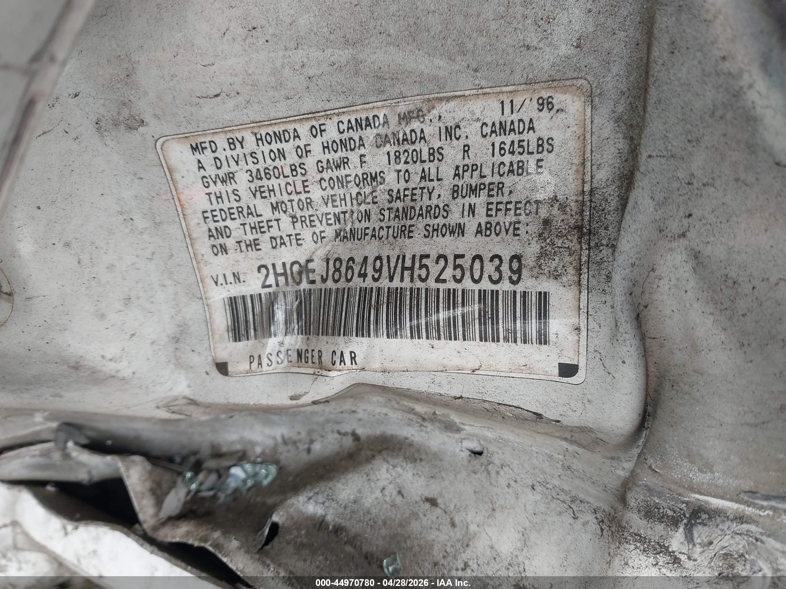 1997 Honda Civic Ex Белый vin: 2HGEJ8649VH525039
