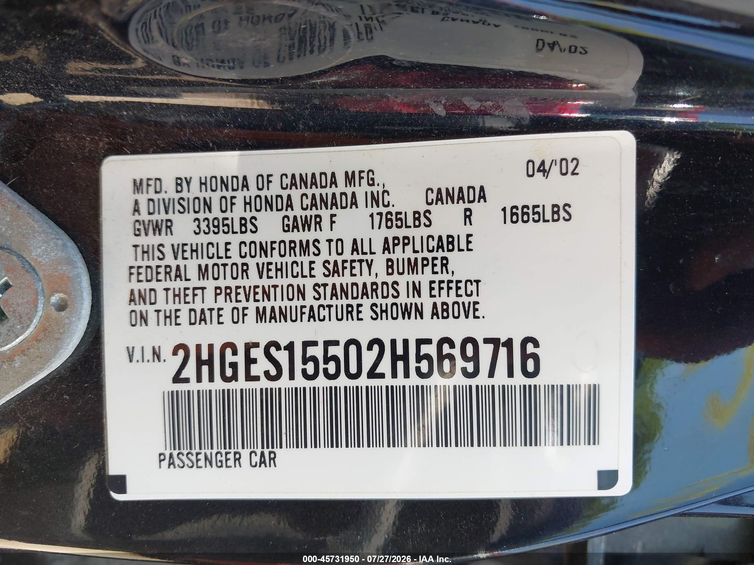 2002 Honda Civic Lx Black vin: 2HGES15502H569716