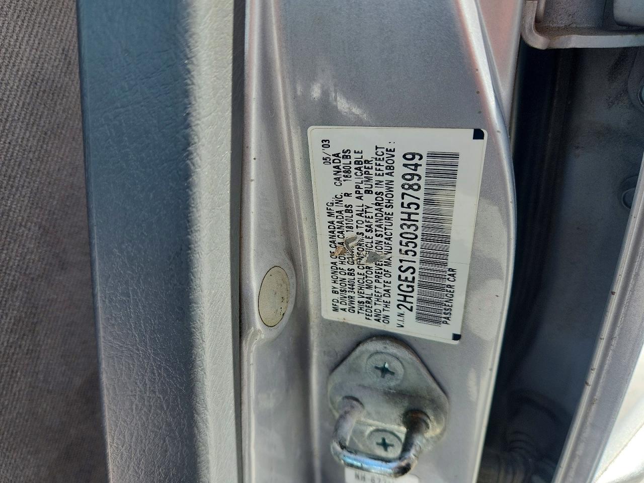 2003 Honda Civic Lx Silver vin: 2HGES15503H578949