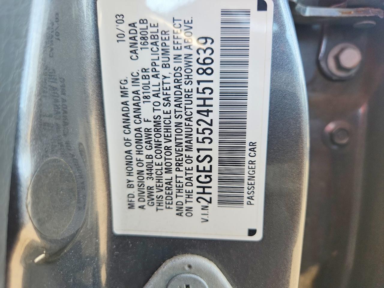 2004 Honda Civic Lx Gray vin: 2HGES15524H518639