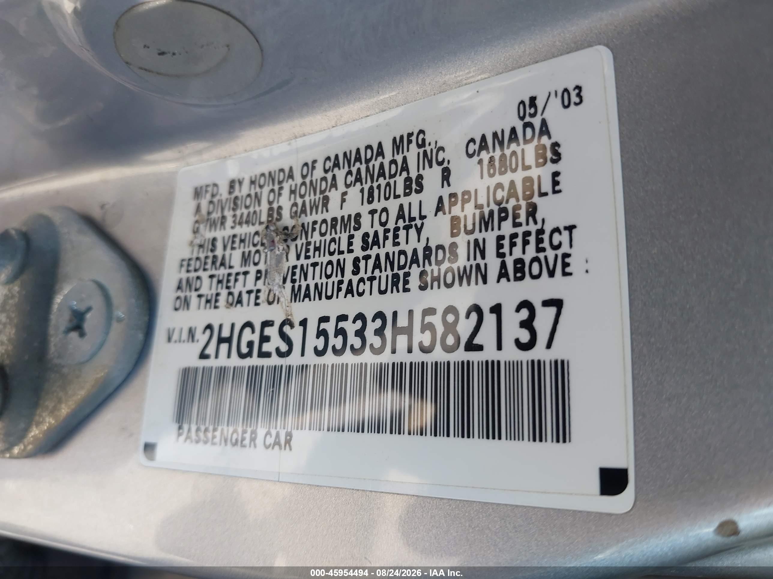 2003 Honda Civic Lx Silver vin: 2HGES15533H582137