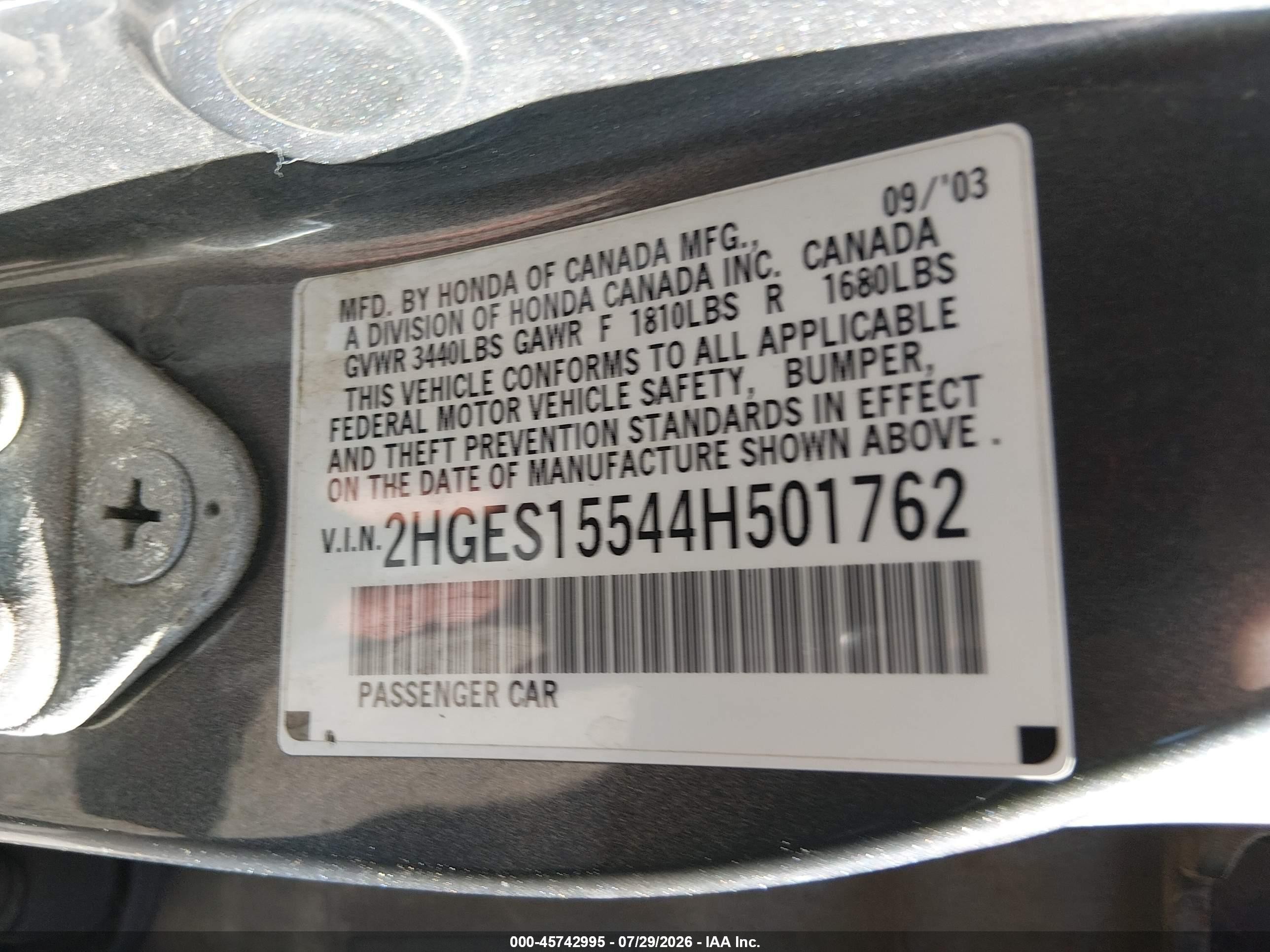 2004 Honda Civic Lx Gray vin: 2HGES15544H501762