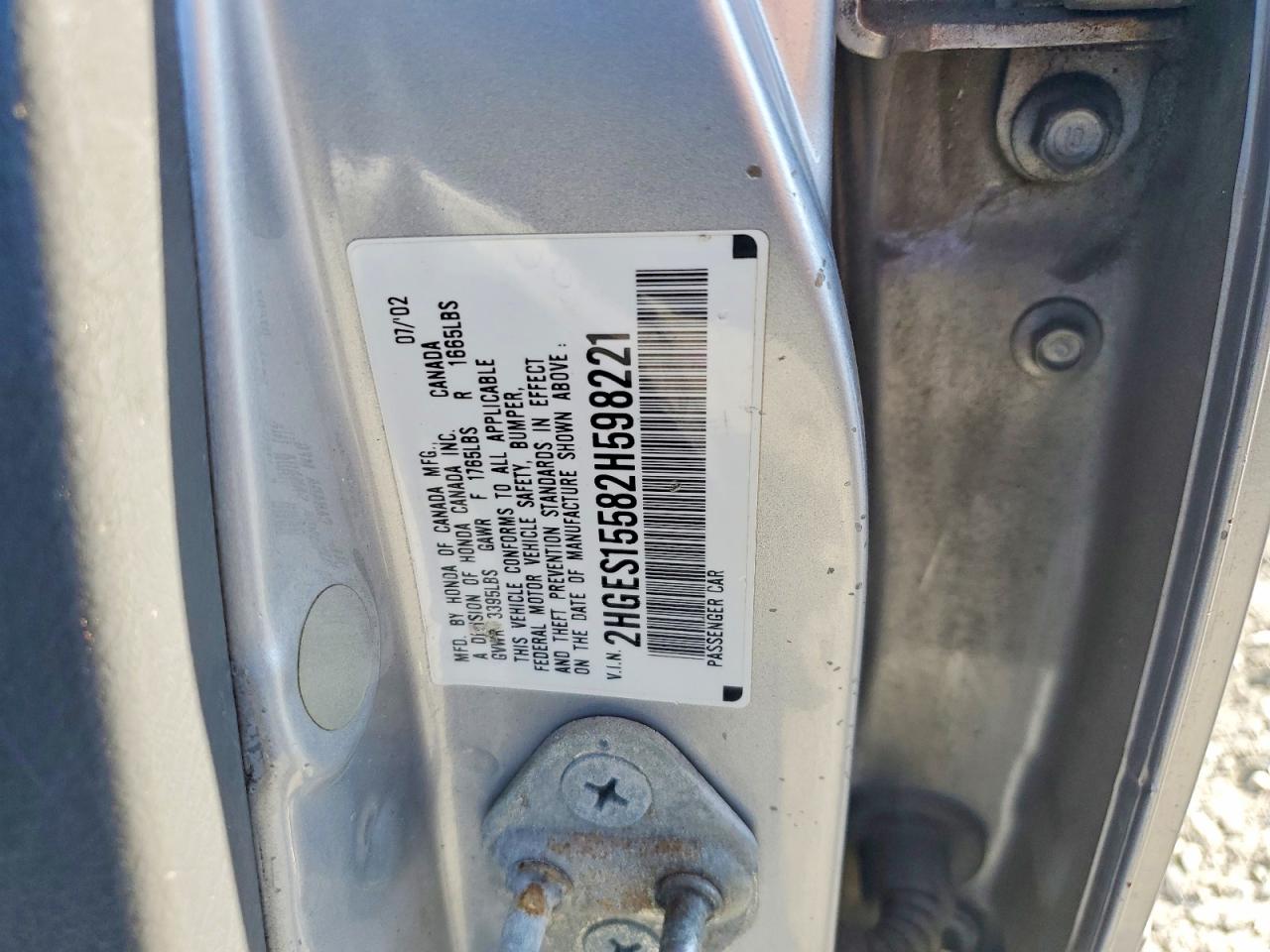 2002 Honda Civic Lx Серебряный vin: 2HGES15582H598221