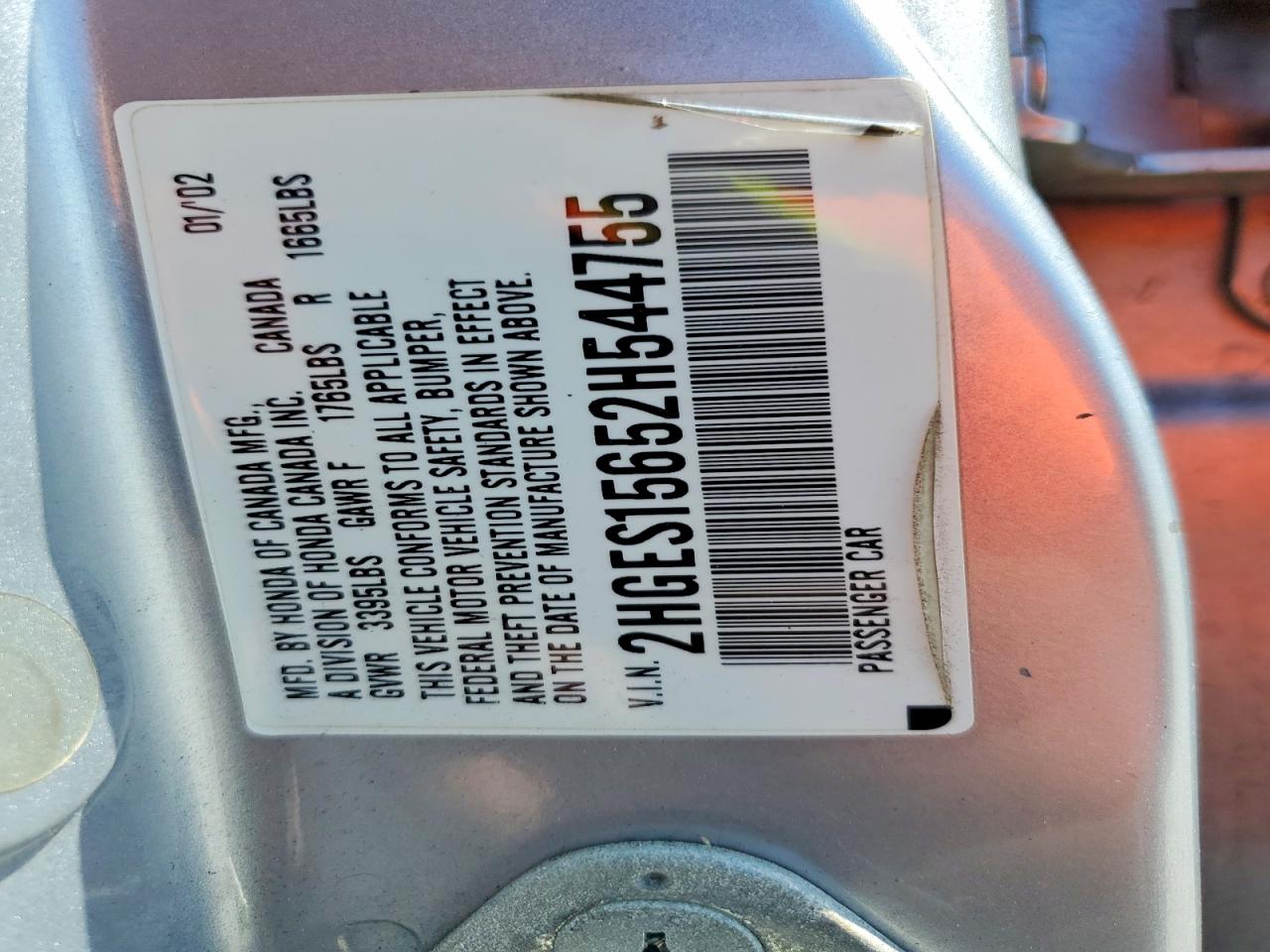 2002 Honda Civic Lx Silver vin: 2HGES15652H544755