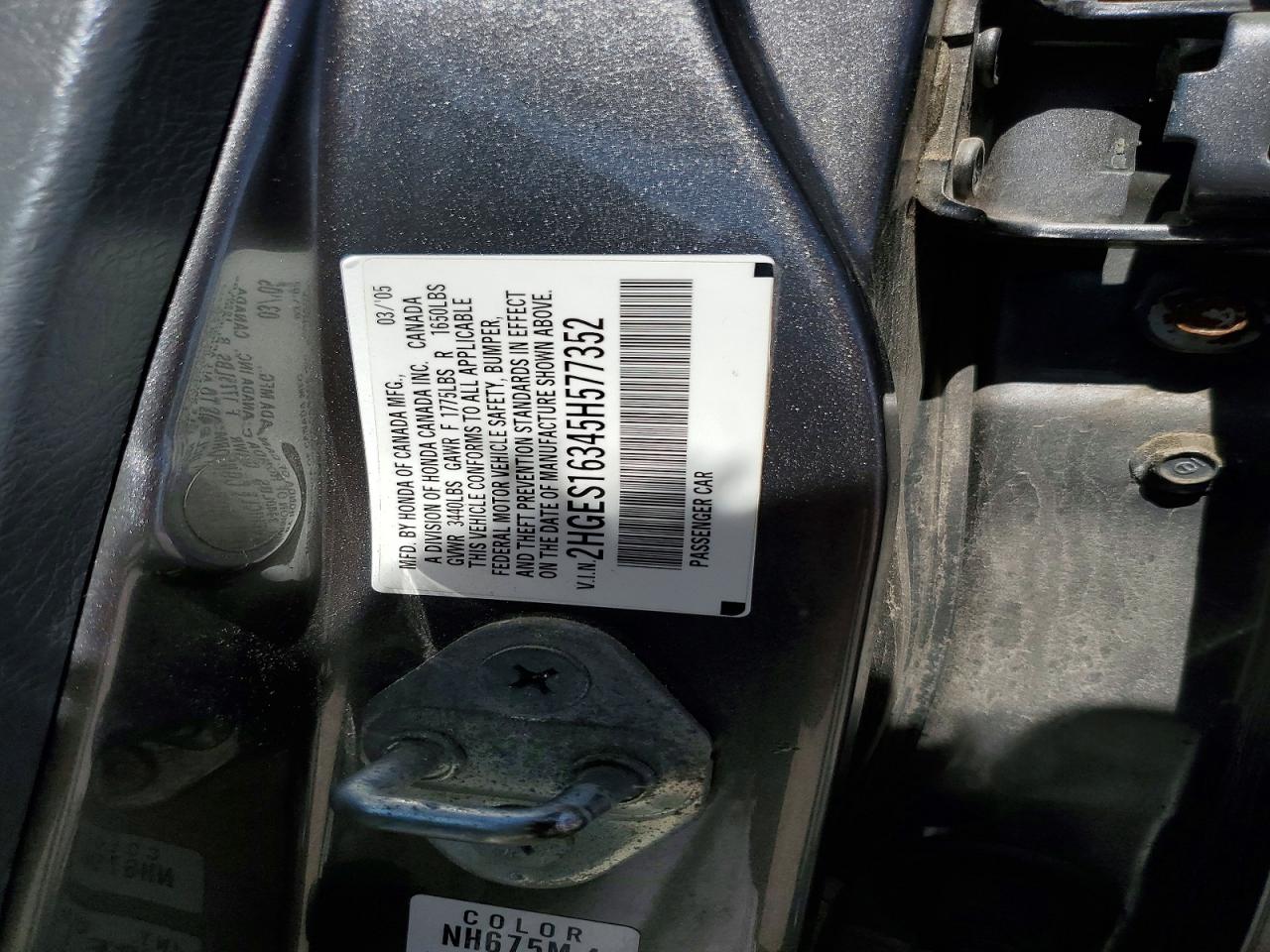 2005 Honda Civic Dx Vp Серый vin: 2HGES16345H577352