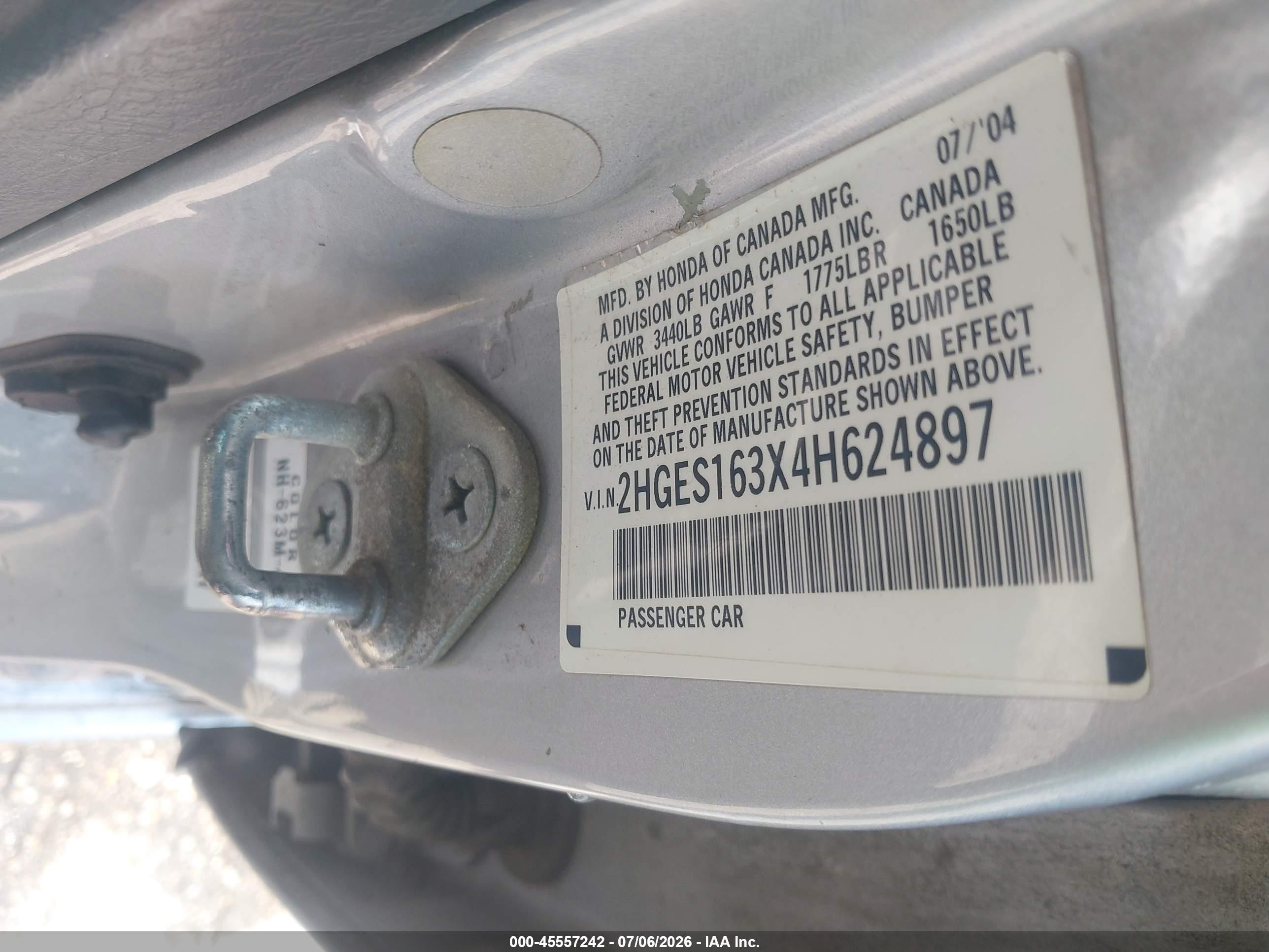 2004 Honda Civic Vp Серебряный vin: 2HGES163X4H624897