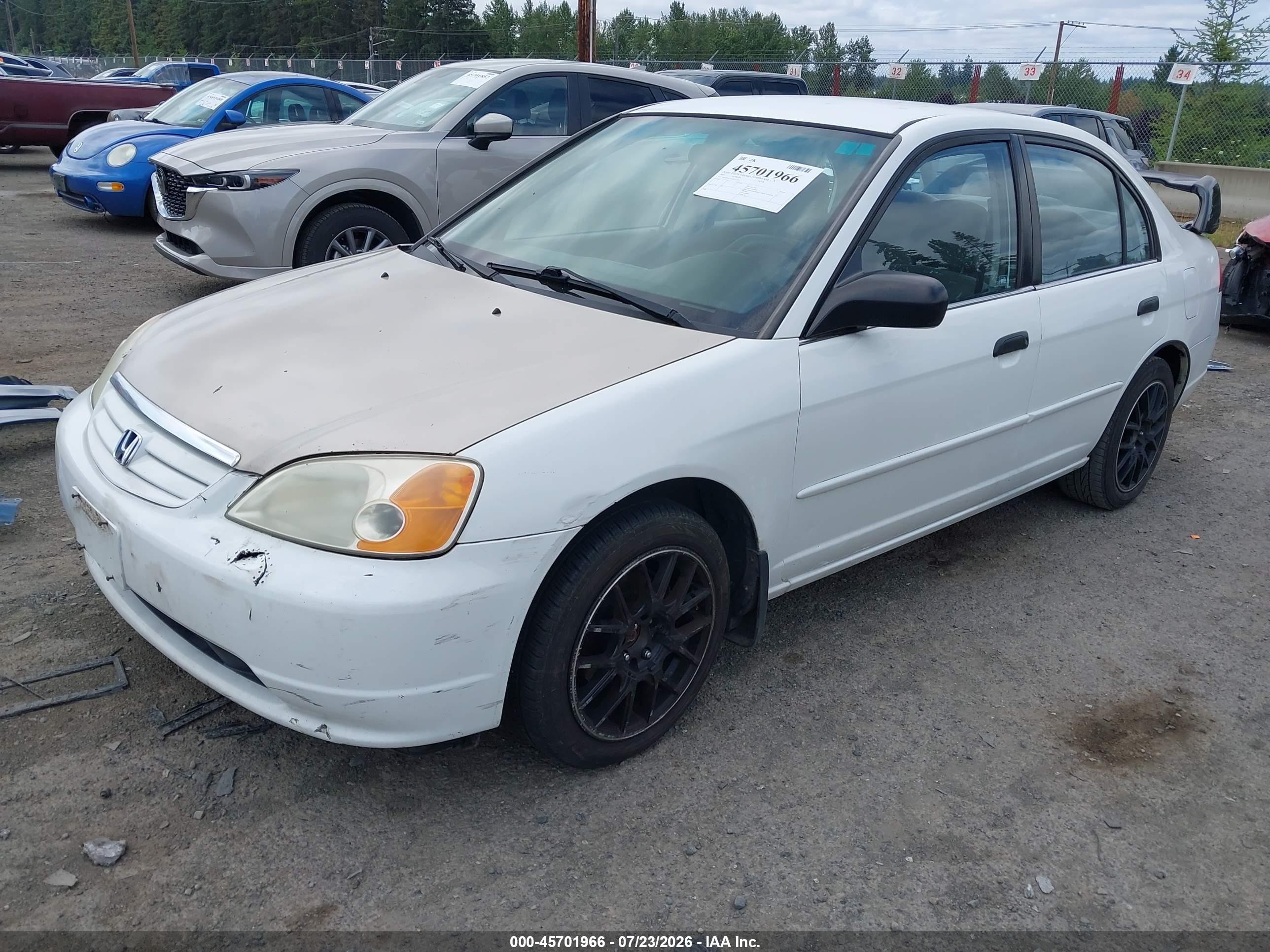 2001 Honda Civic Lx White vin: 2HGES16501H613775