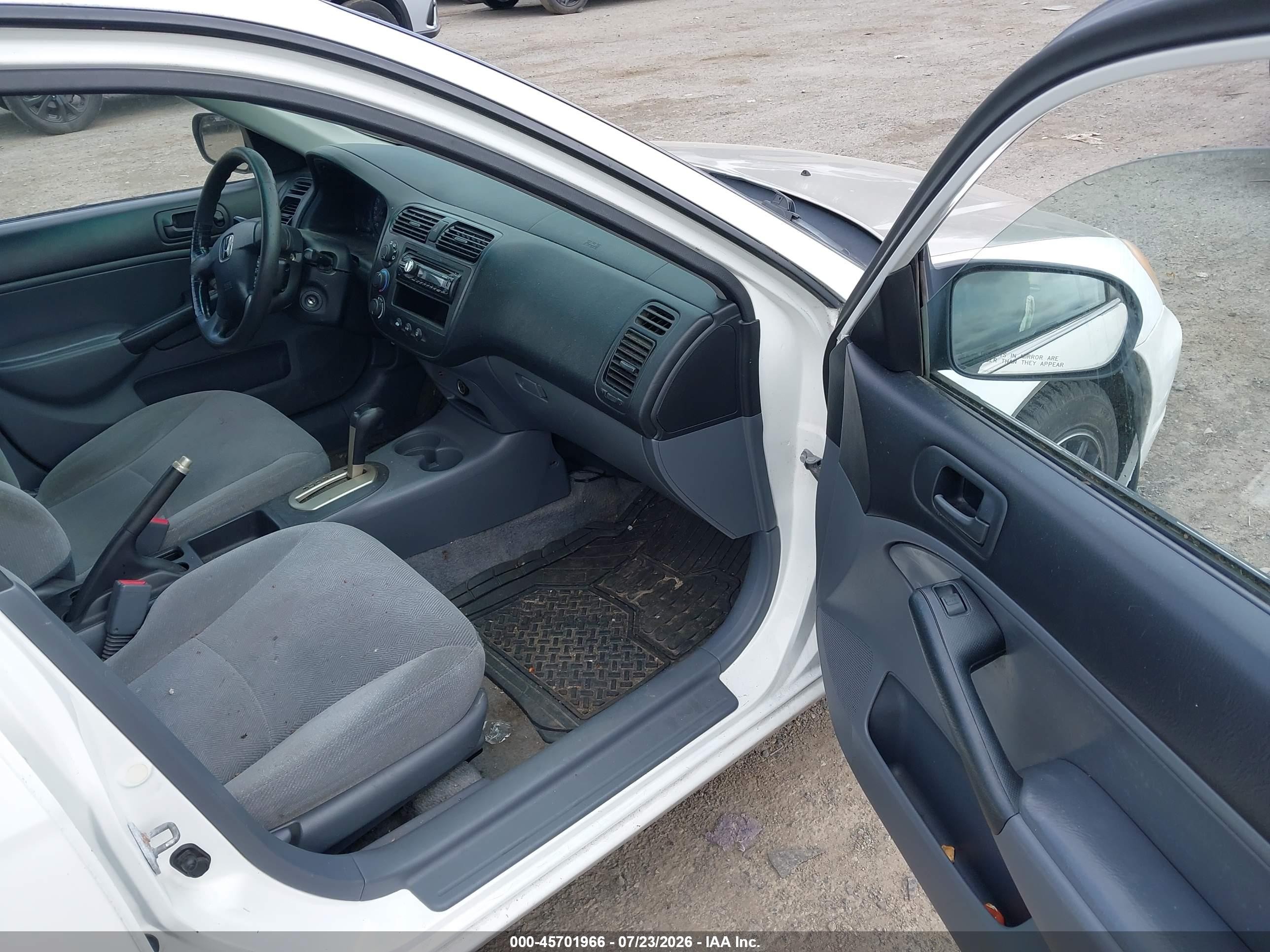 2001 Honda Civic Lx White vin: 2HGES16501H613775