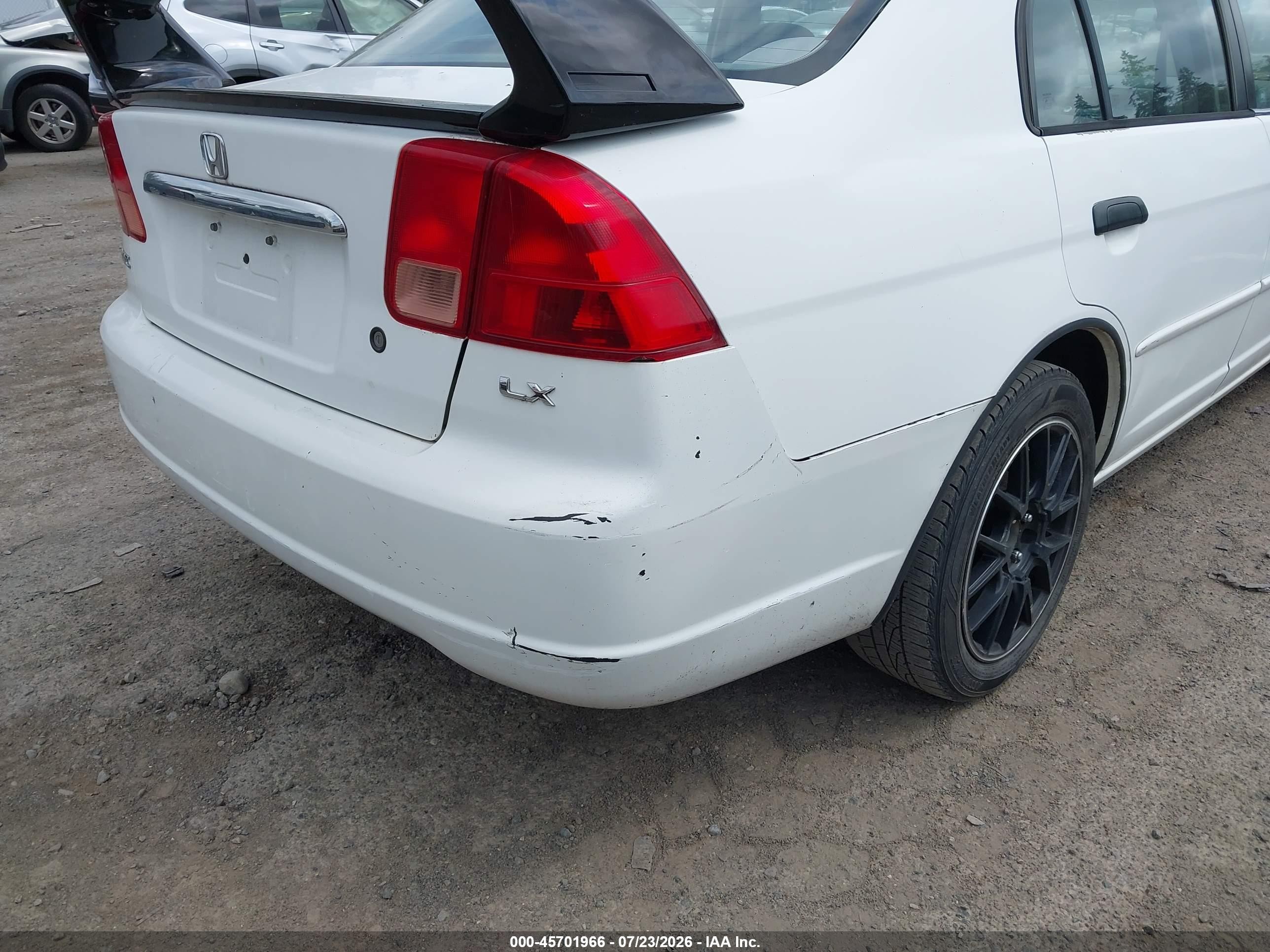 2001 Honda Civic Lx White vin: 2HGES16501H613775