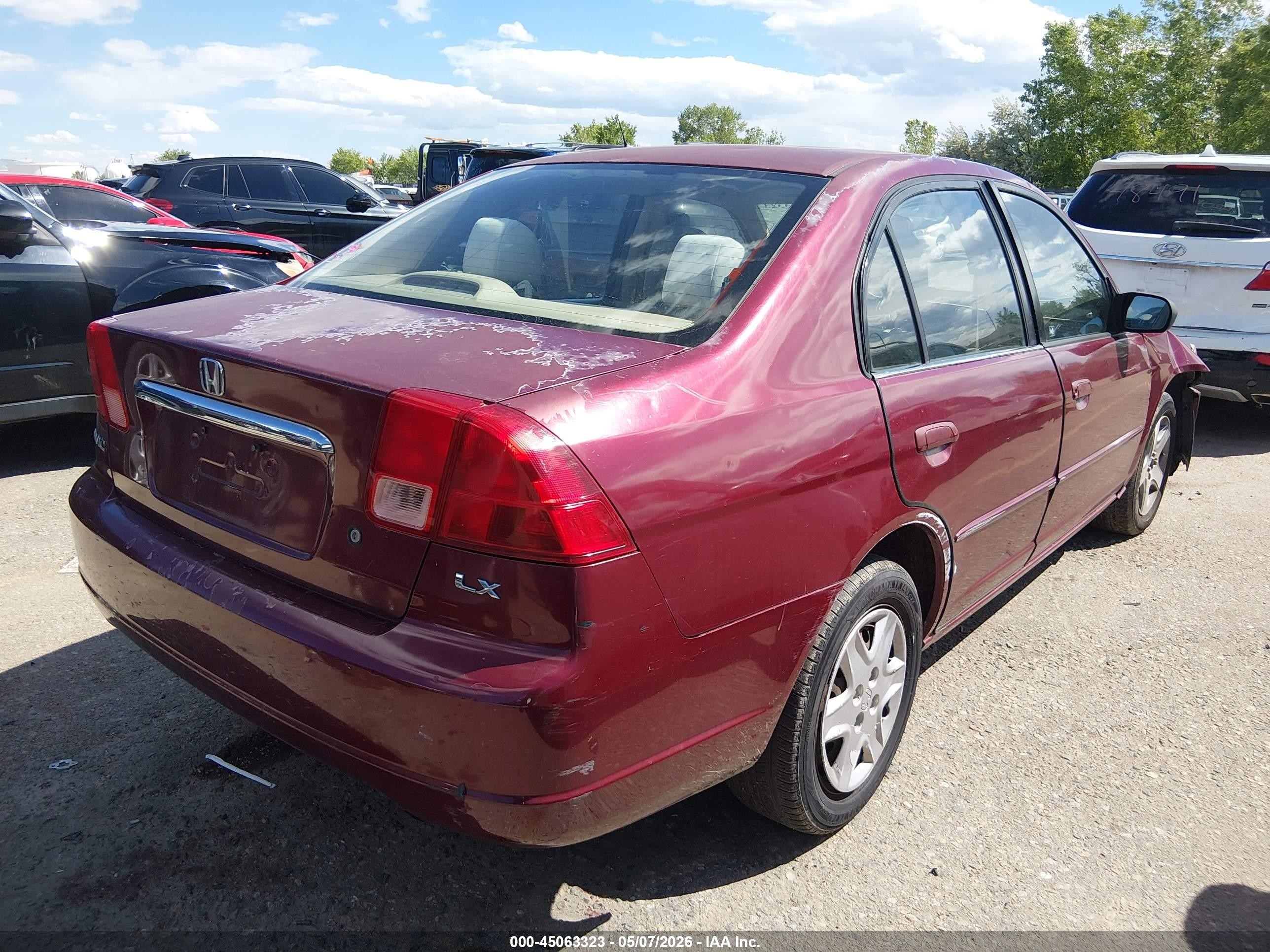 2003 Honda Civic Lx Maroon vin: 2HGES16503H519754