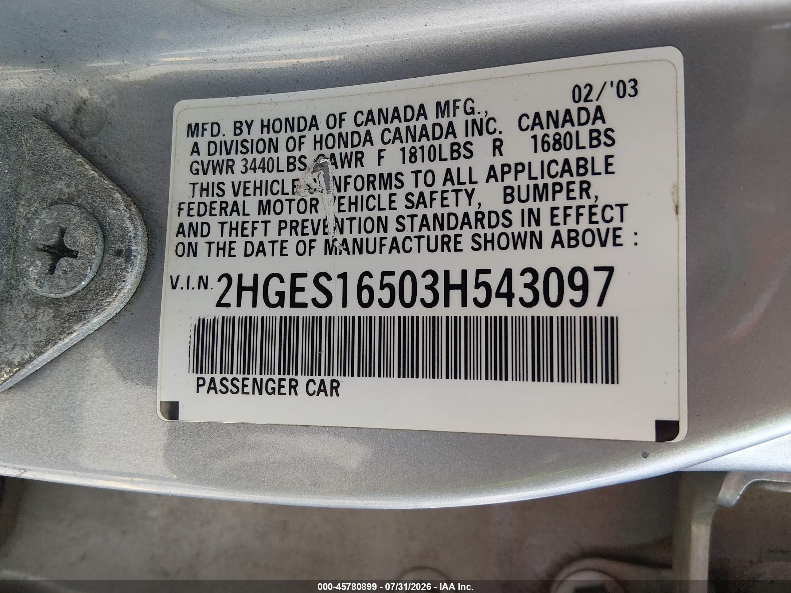 2003 Honda Civic Lx Серебряный vin: 2HGES16503H543097