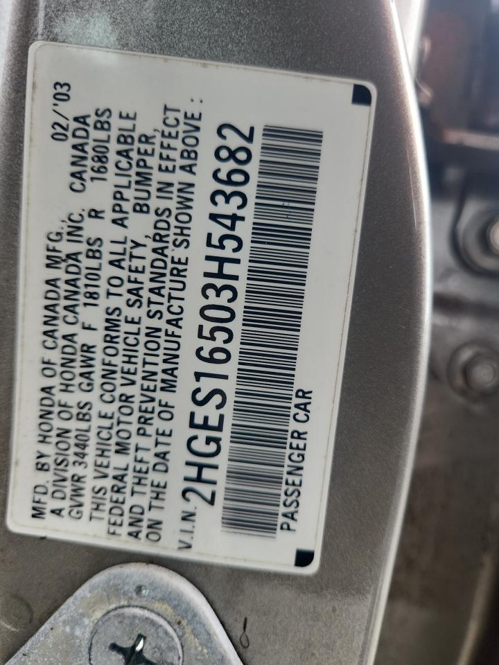 2003 Honda Civic Lx Gray vin: 2HGES16503H543682