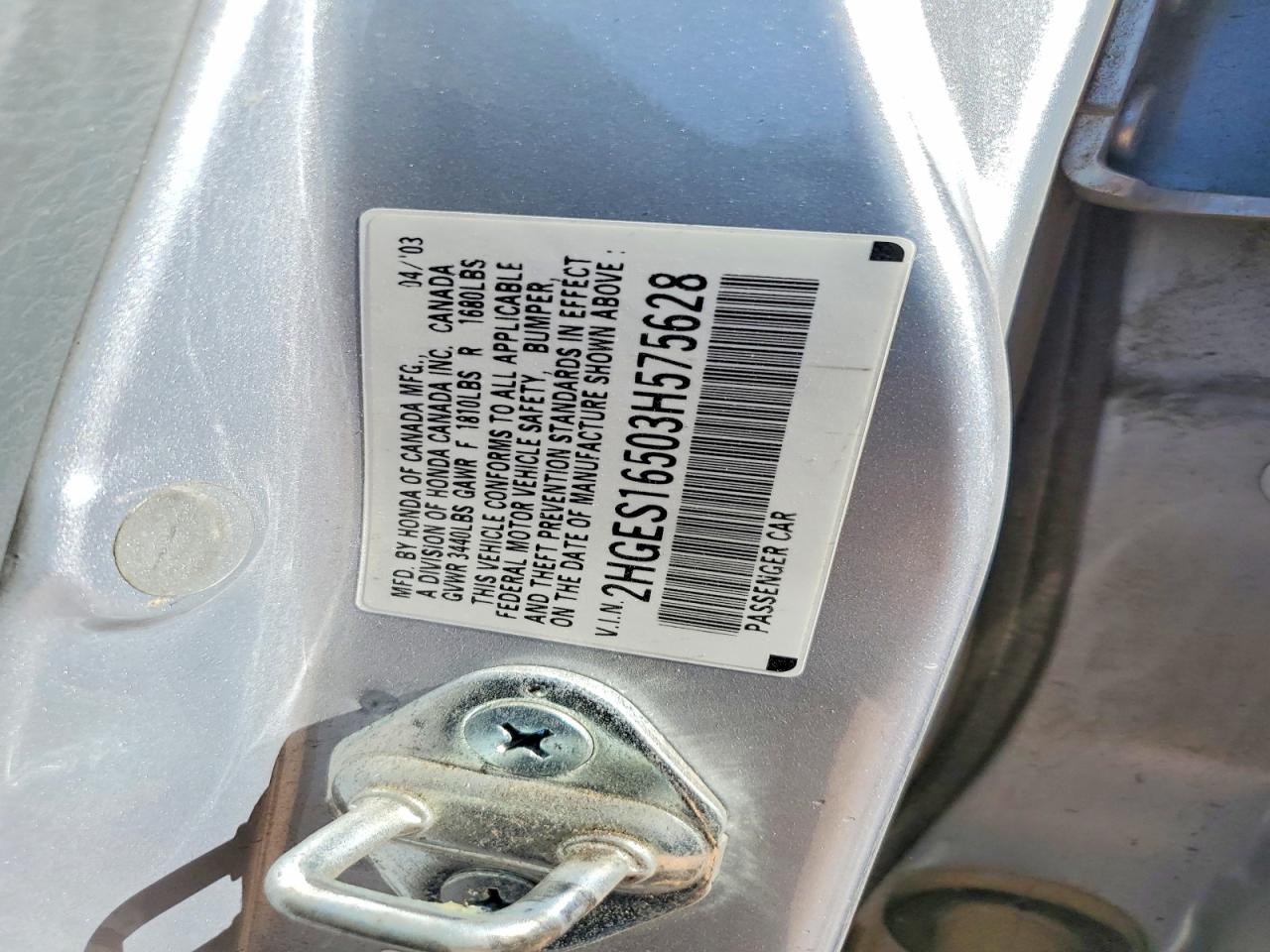2003 Honda Civic Lx Silver vin: 2HGES16503H575628