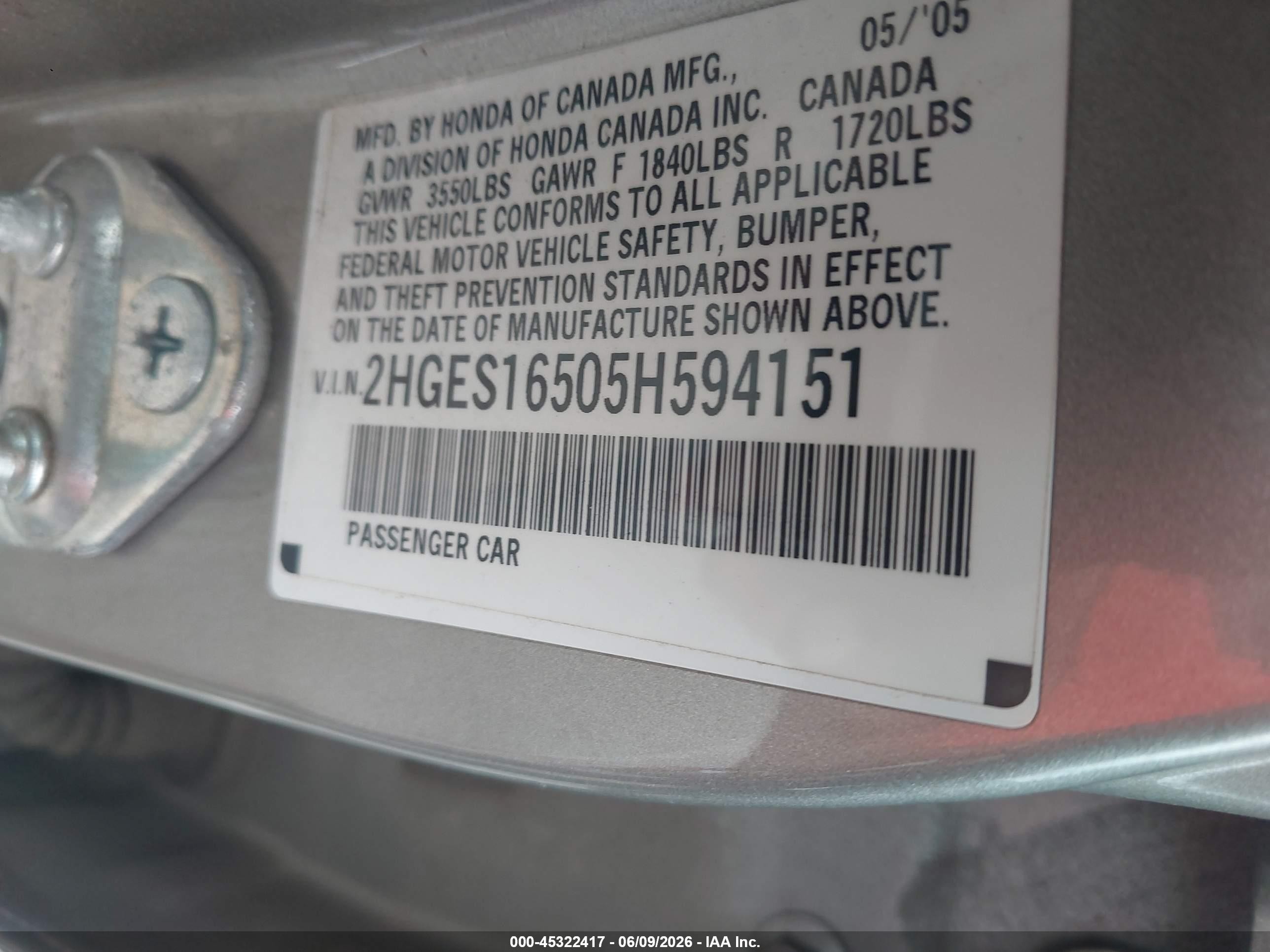 2005 Honda Civic Lx Dark Brown vin: 2HGES16505H594151