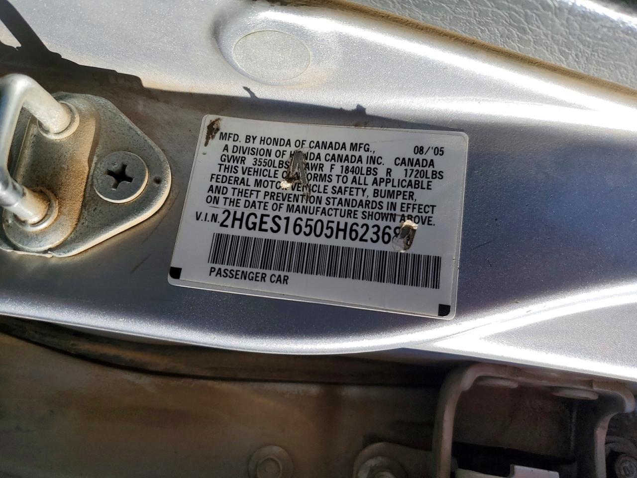 2005 Honda Civic Lx Серебряный vin: 2HGES16505H623681