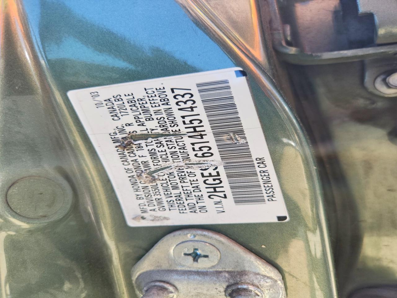 2004 Honda Civic Lx Green vin: 2HGES16514H514337