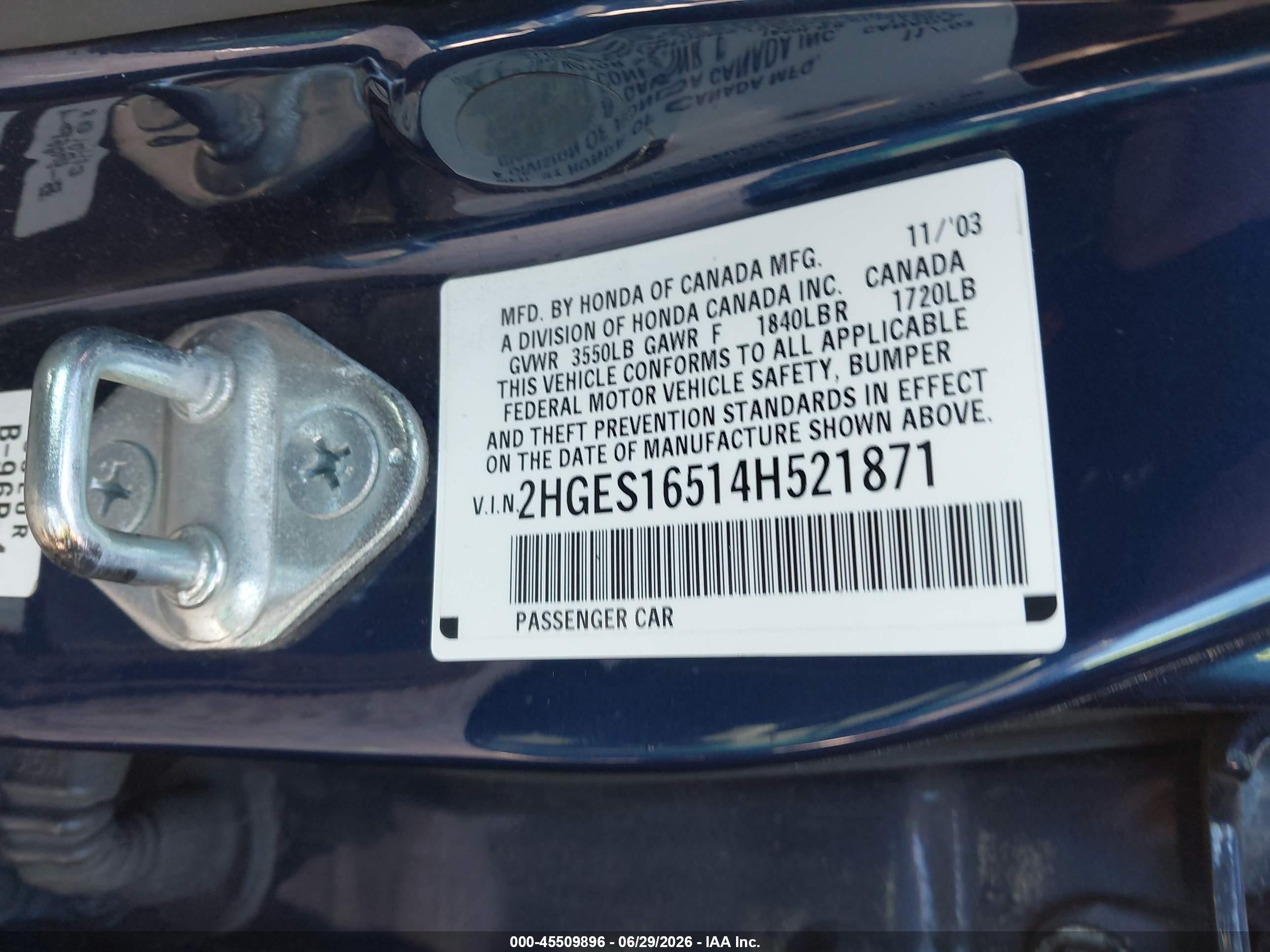 2004 Honda Civic Lx Blue vin: 2HGES16514H521871