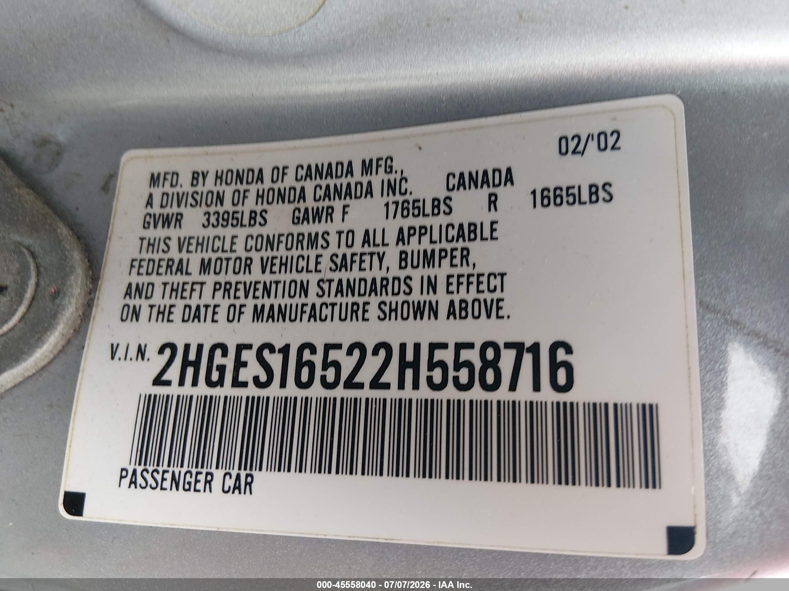 2002 Honda Civic Lx Silver vin: 2HGES16522H558716