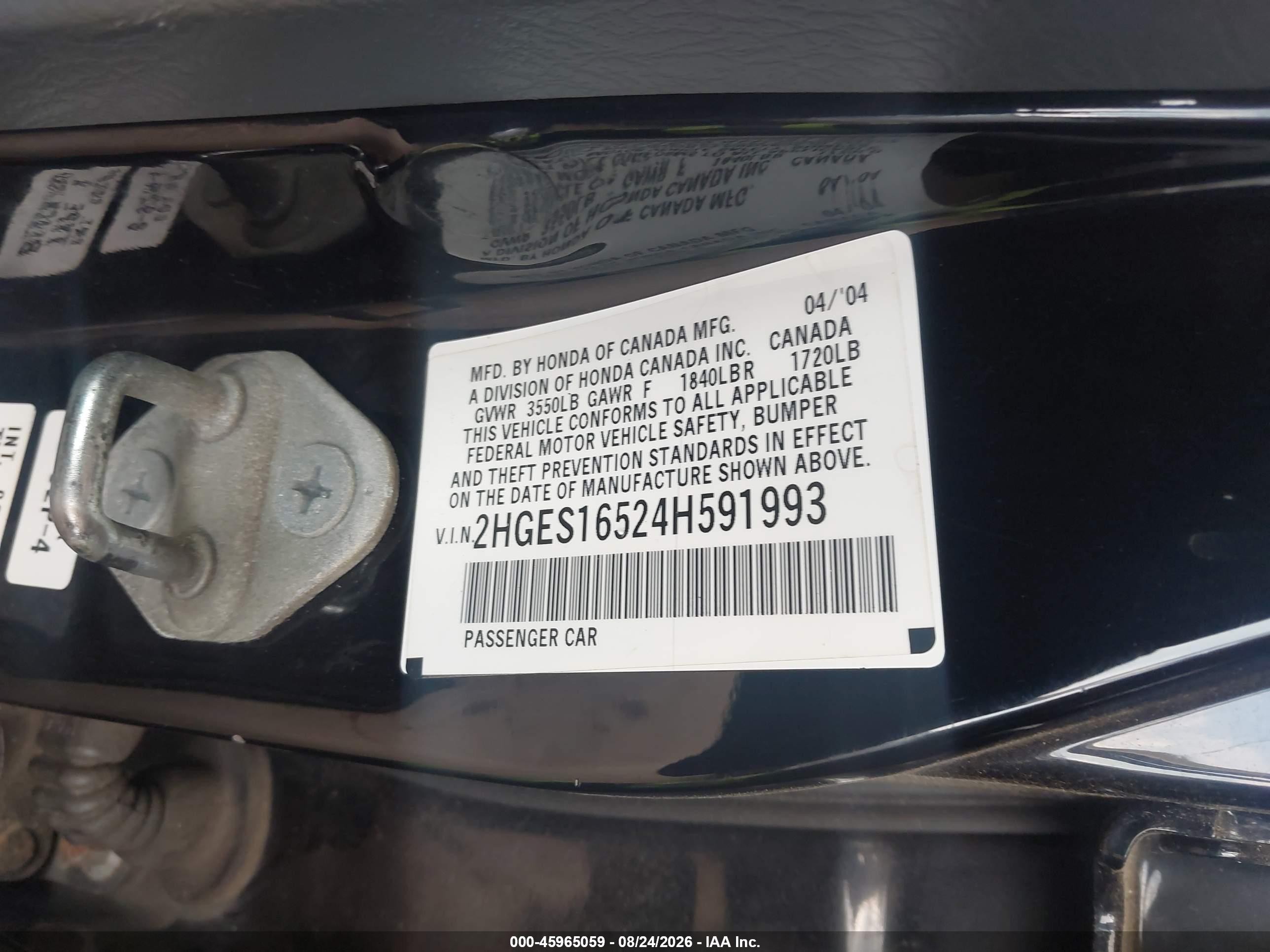 2004 Honda Civic Lx Gray vin: 2HGES16524H591993