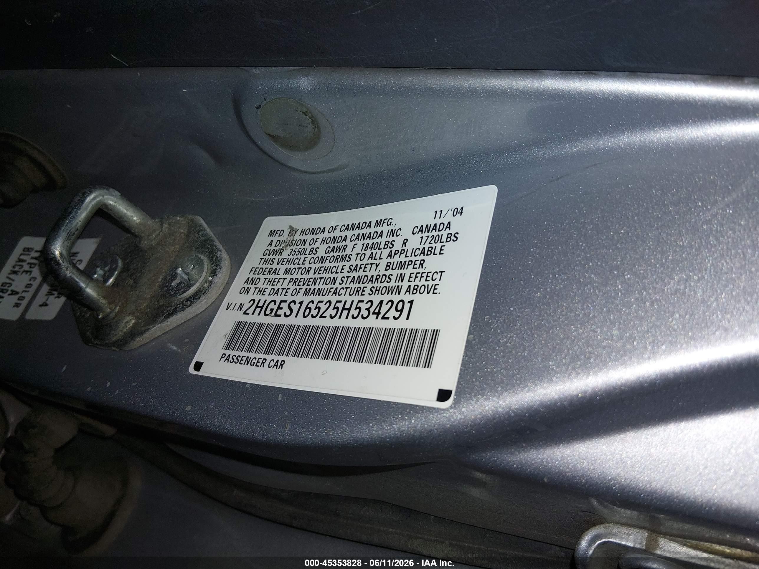 2005 Honda Civic Lx Silver vin: 2HGES16525H534291