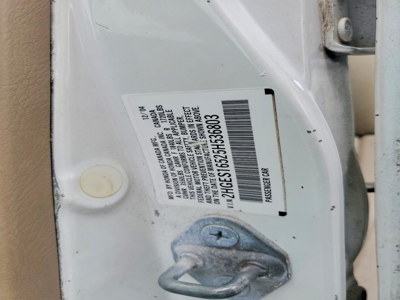 2005 Honda Civic Lx White vin: 2HGES16525H536803