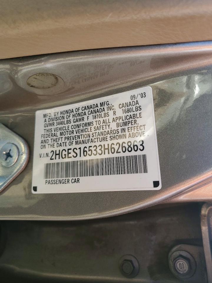 2003 Honda Civic Lx Silver vin: 2HGES16533H626863
