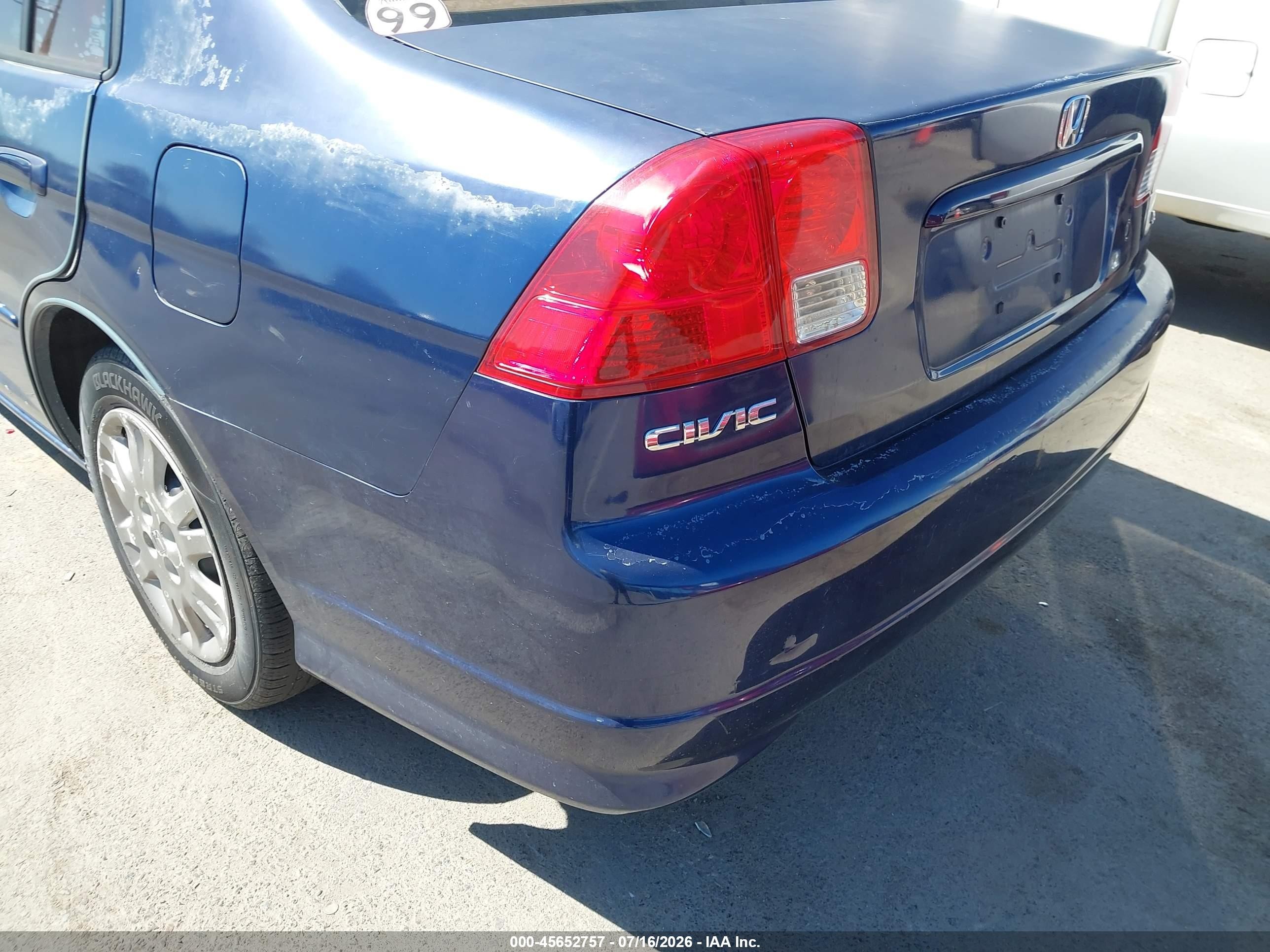 2004 Honda Civic Lx Blue vin: 2HGES16534H557464