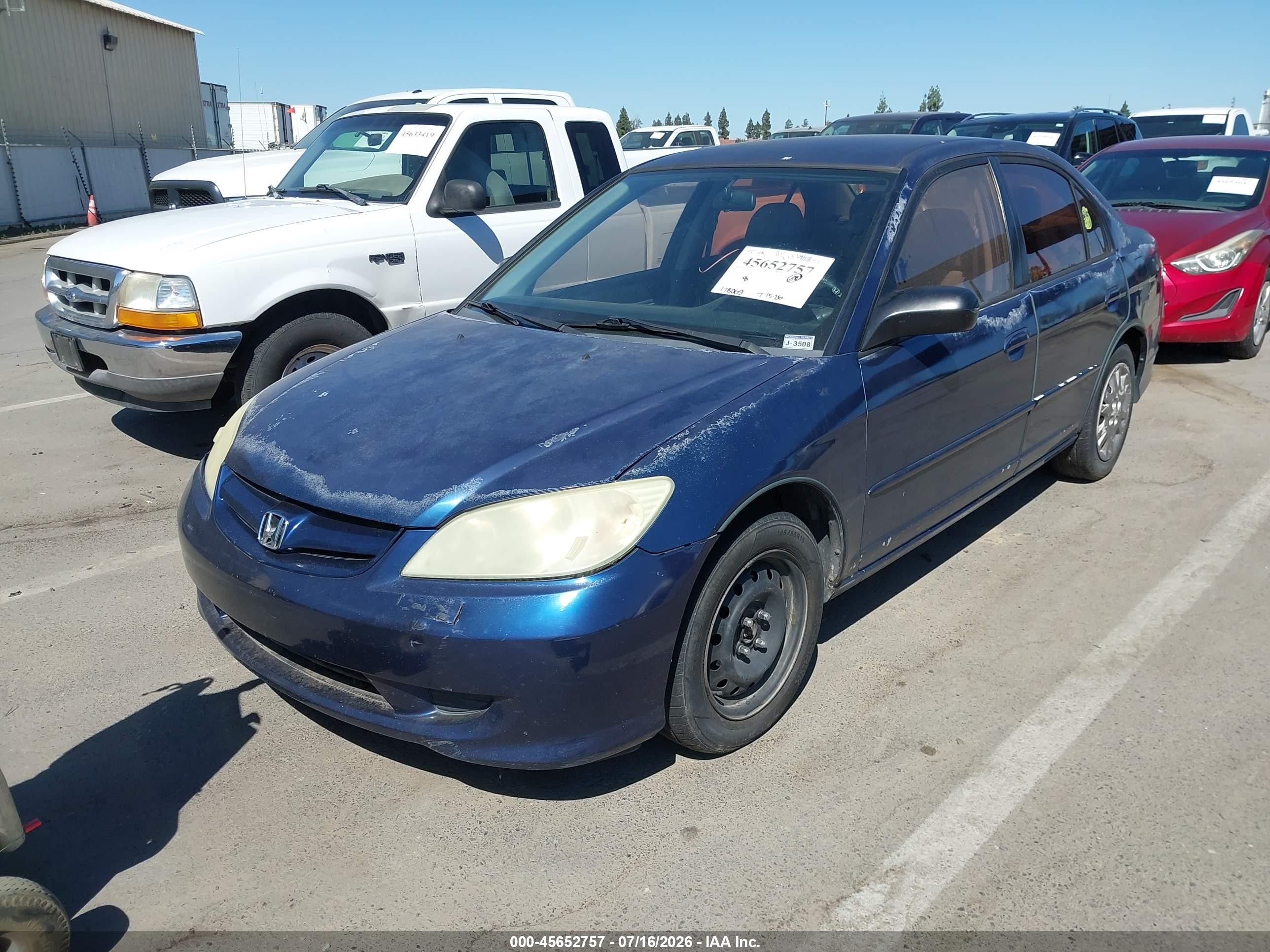 2004 Honda Civic Lx Blue vin: 2HGES16534H557464