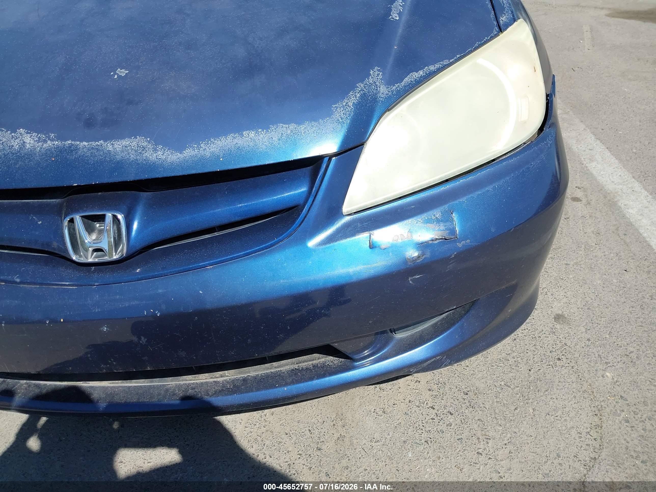 2004 Honda Civic Lx Blue vin: 2HGES16534H557464