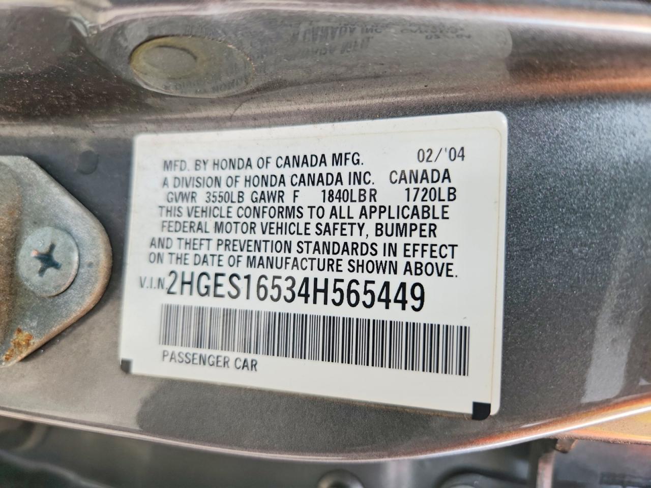 2004 Honda Civic Lx Серебряный vin: 2HGES16534H565449