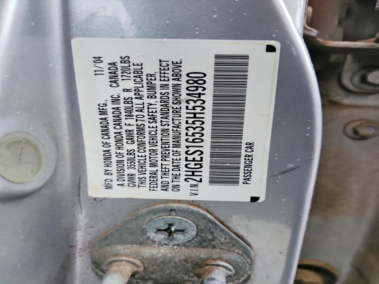 2005 Honda Civic Lx Silver vin: 2HGES16535H534980