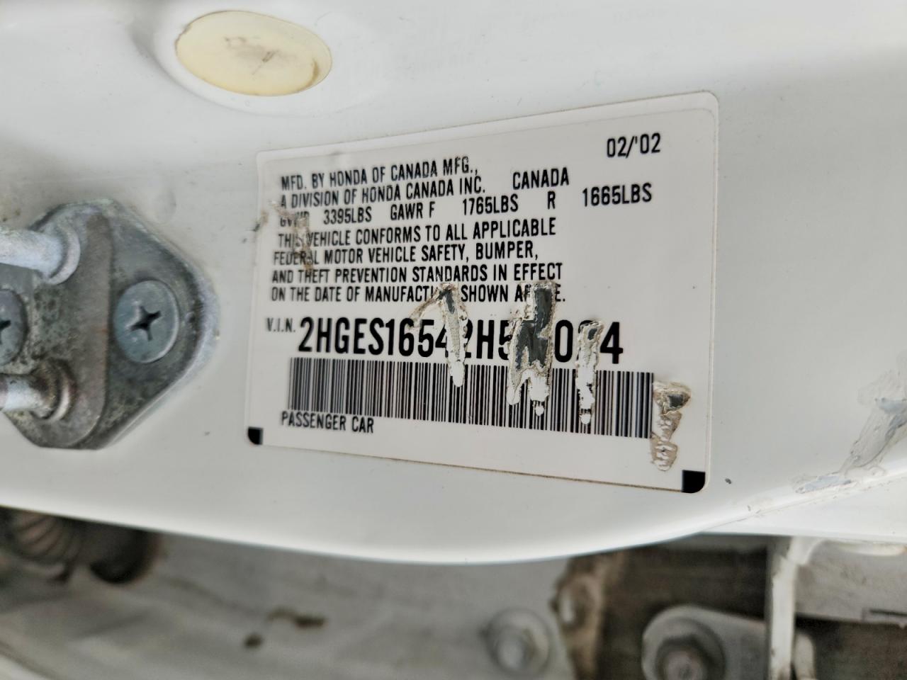 2002 Honda Civic Lx Белый vin: 2HGES16542H551024