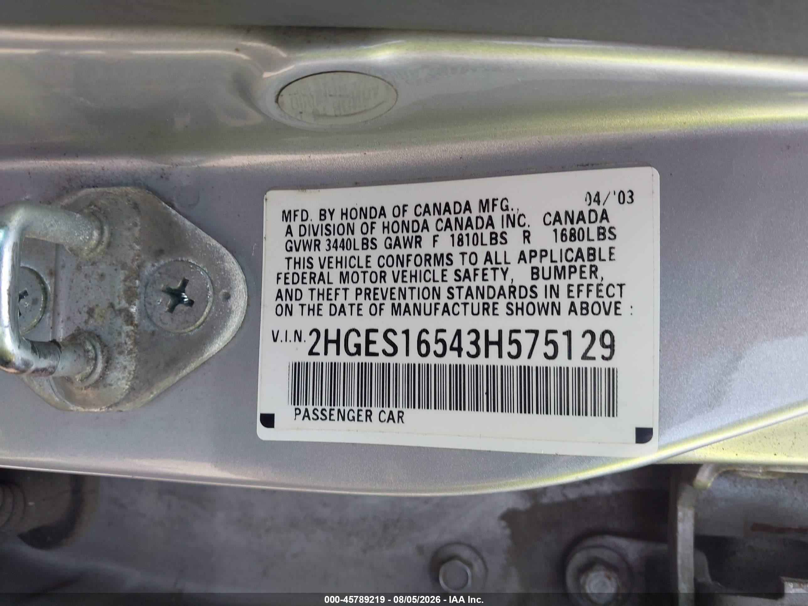 2003 Honda Civic Lx Silver vin: 2HGES16543H575129