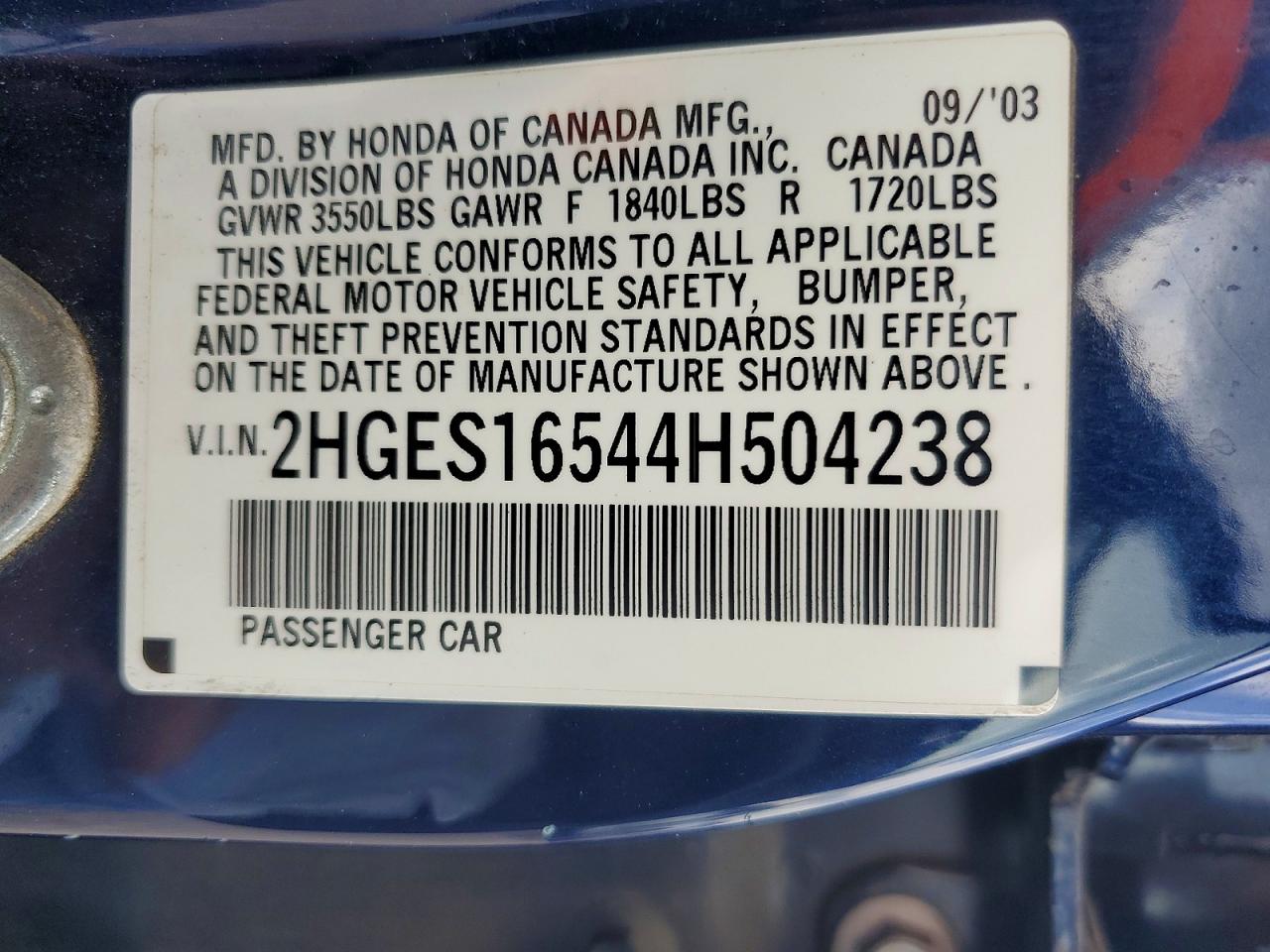 2004 Honda Civic Lx Blue vin: 2HGES16544H504238