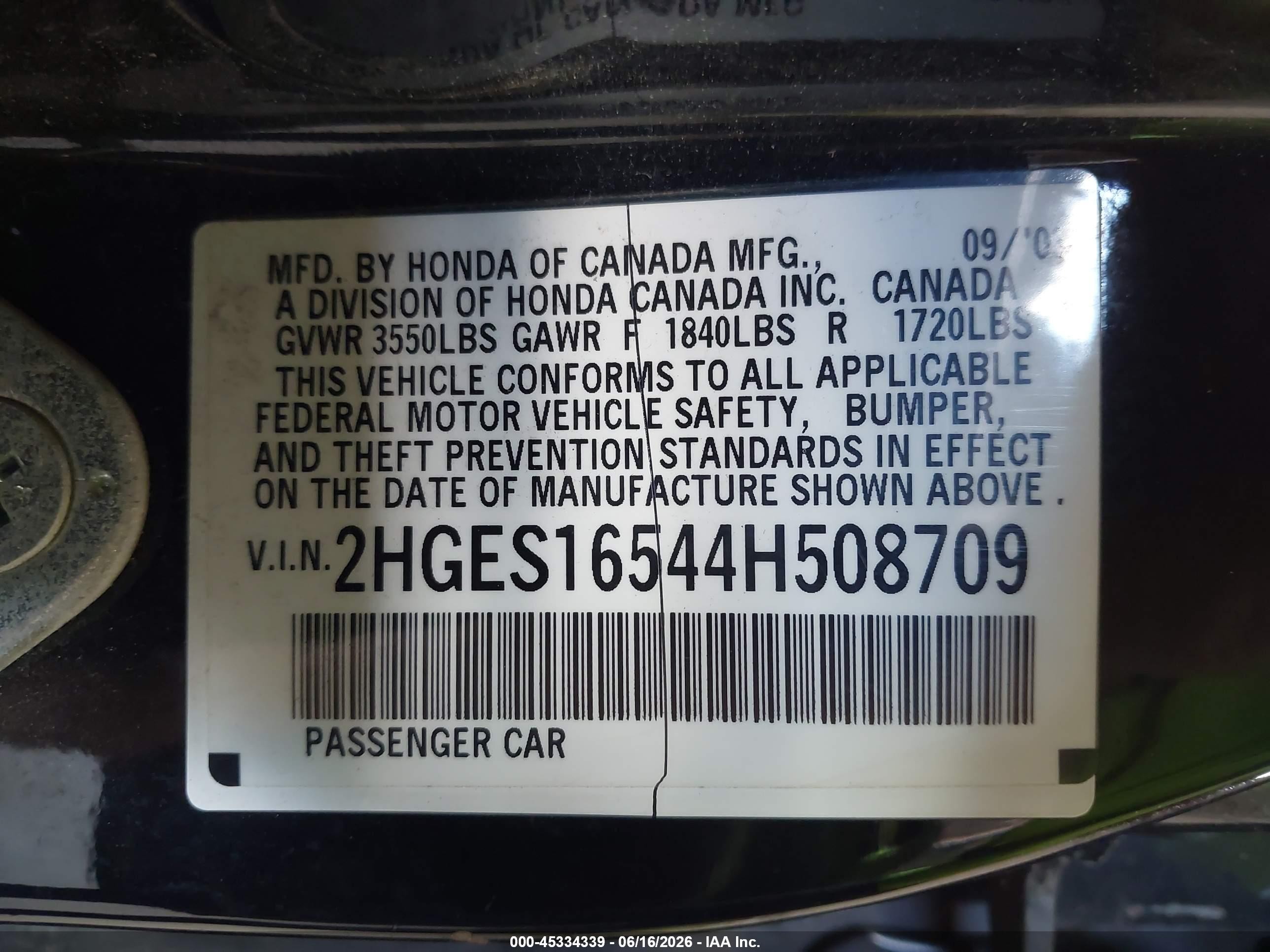 2004 Honda Civic Lx Черный vin: 2HGES16544H508709