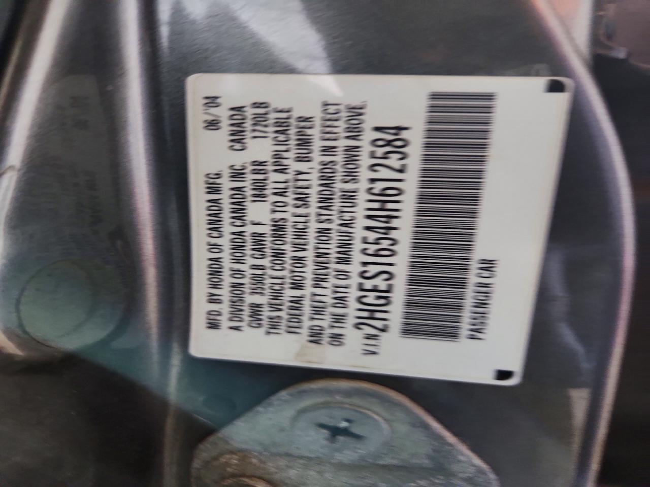 2004 Honda Civic Lx Gray vin: 2HGES16544H612584