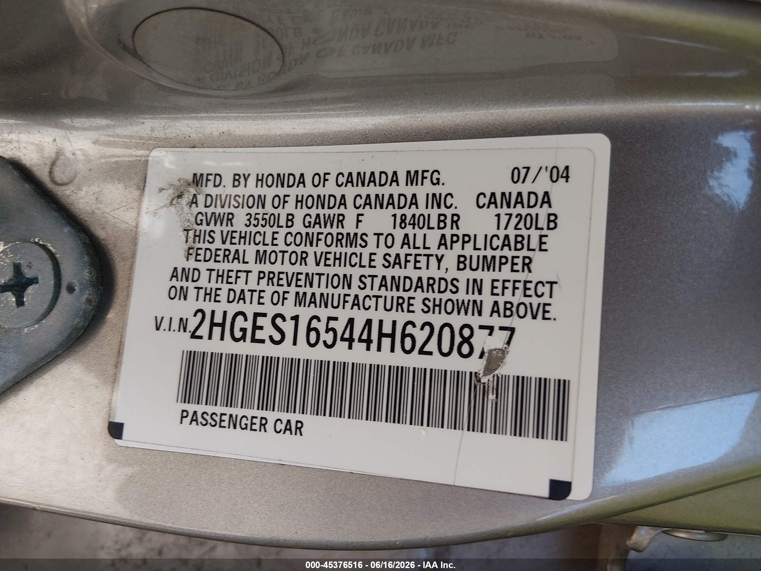 2004 Honda Civic Lx Tan vin: 2HGES16544H620877