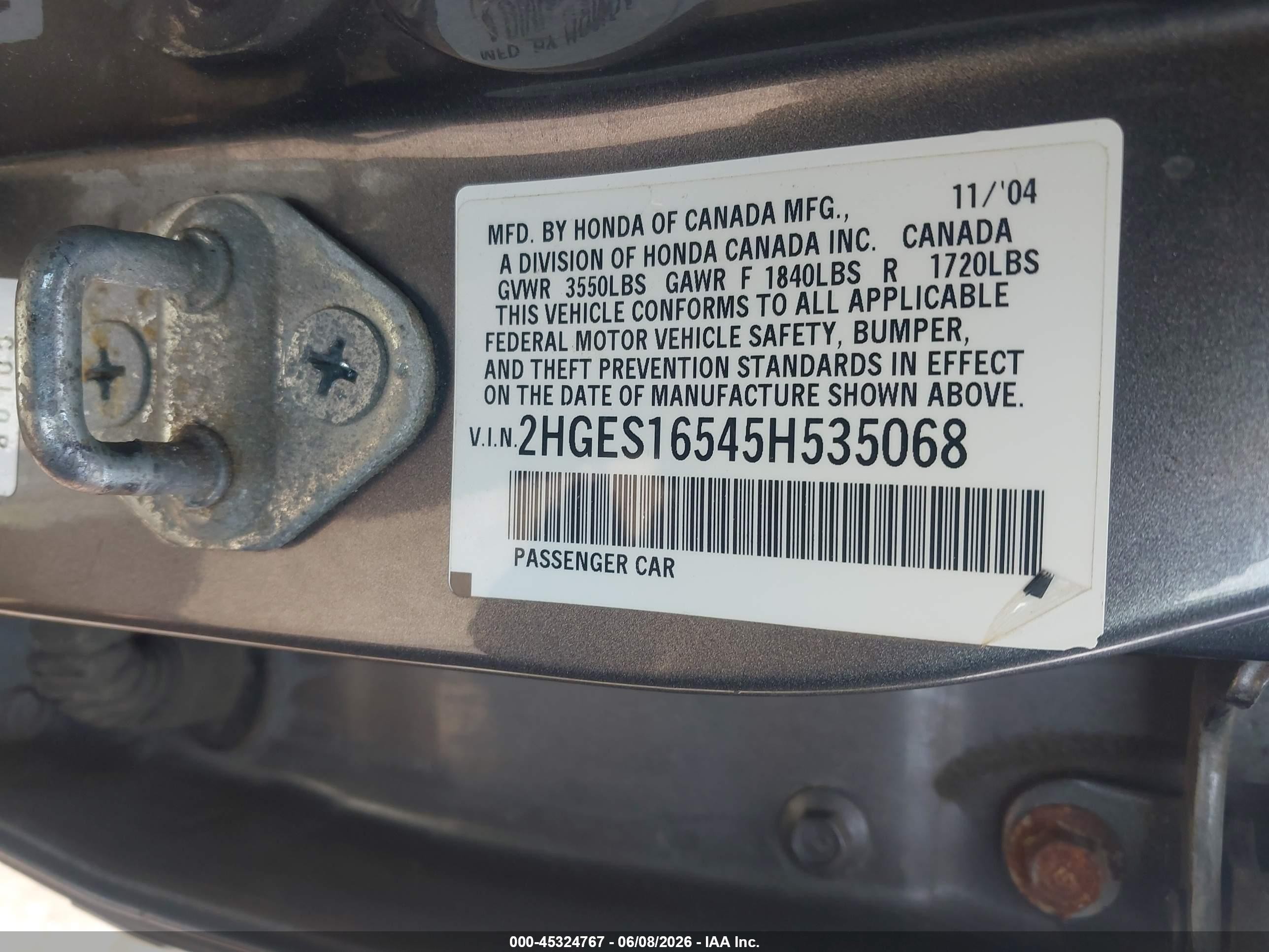 2005 Honda Civic Lx Gray vin: 2HGES16545H535068