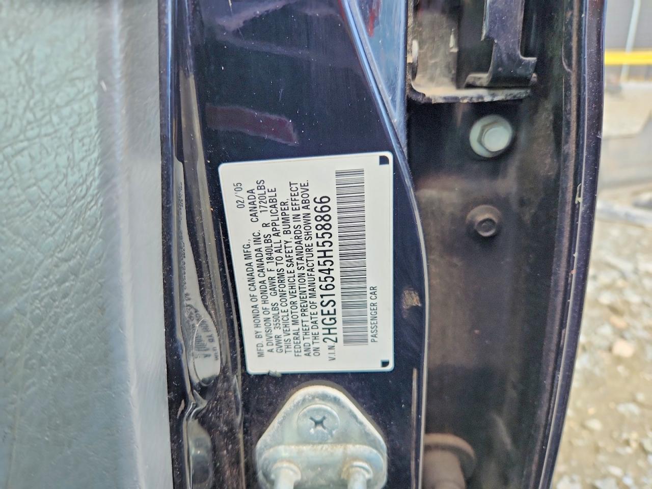 2005 Honda Civic Lx Черный vin: 2HGES16545H558866
