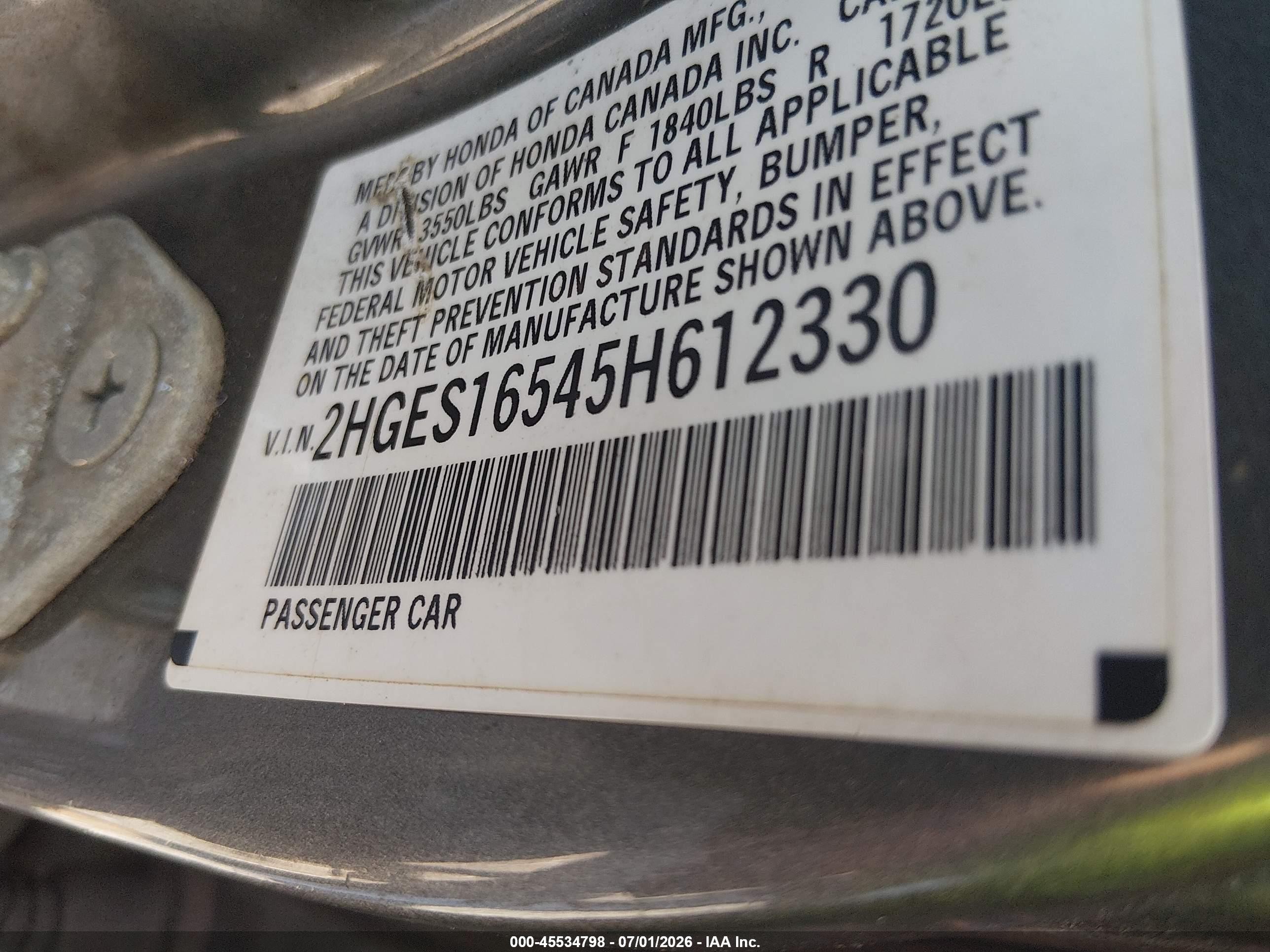 2005 Honda Civic Lx Gray vin: 2HGES16545H612330